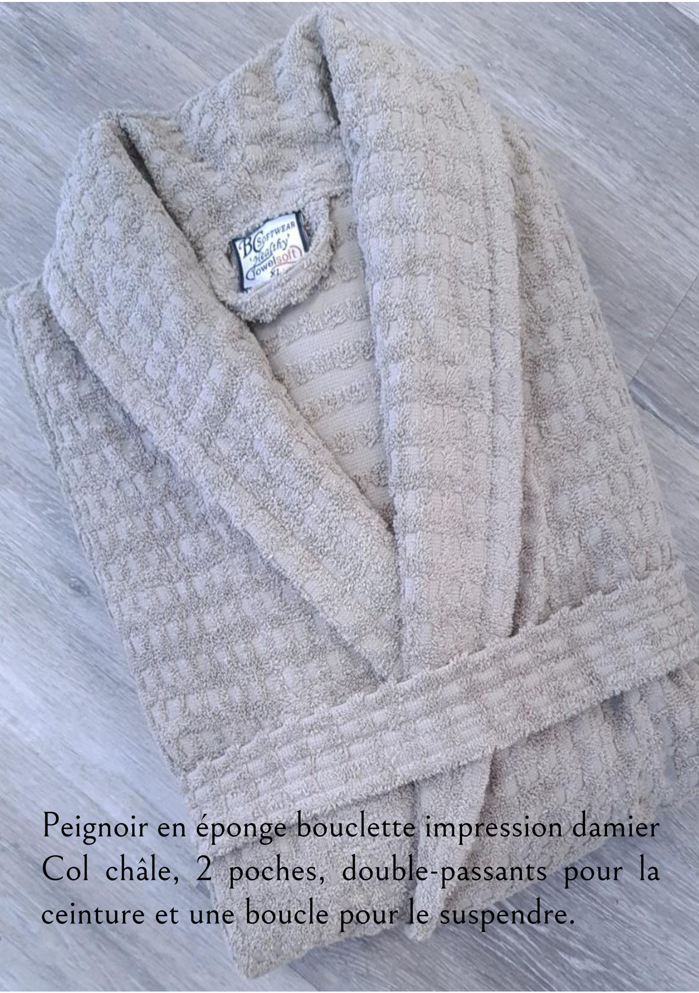 Peignoir en éponge bouclette impression damier Peignoir en éponge bouclette impression damier