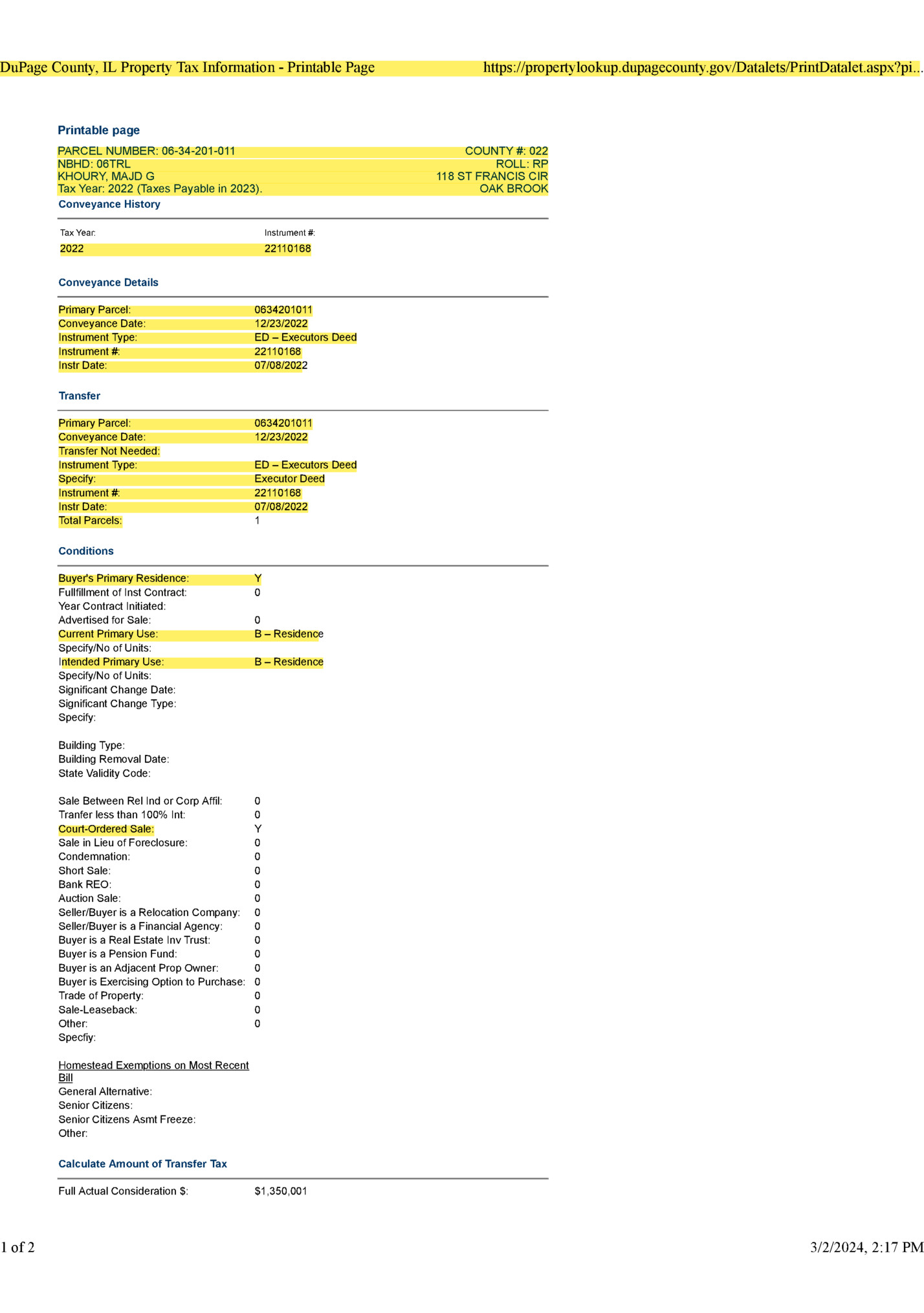 DuPage County, IL Property Tax Information - Printable Page