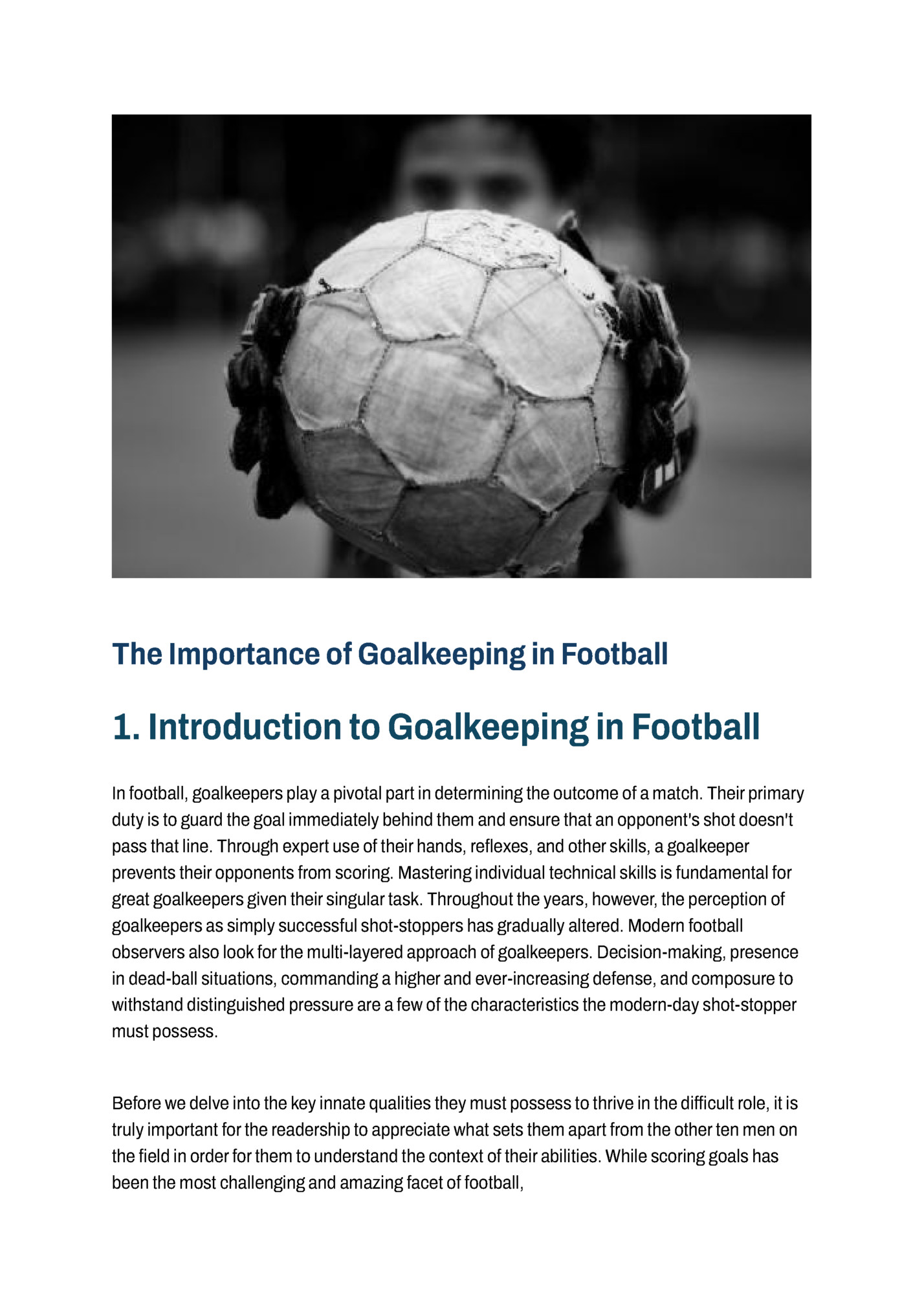 The Importance of Goalkeeping in Football