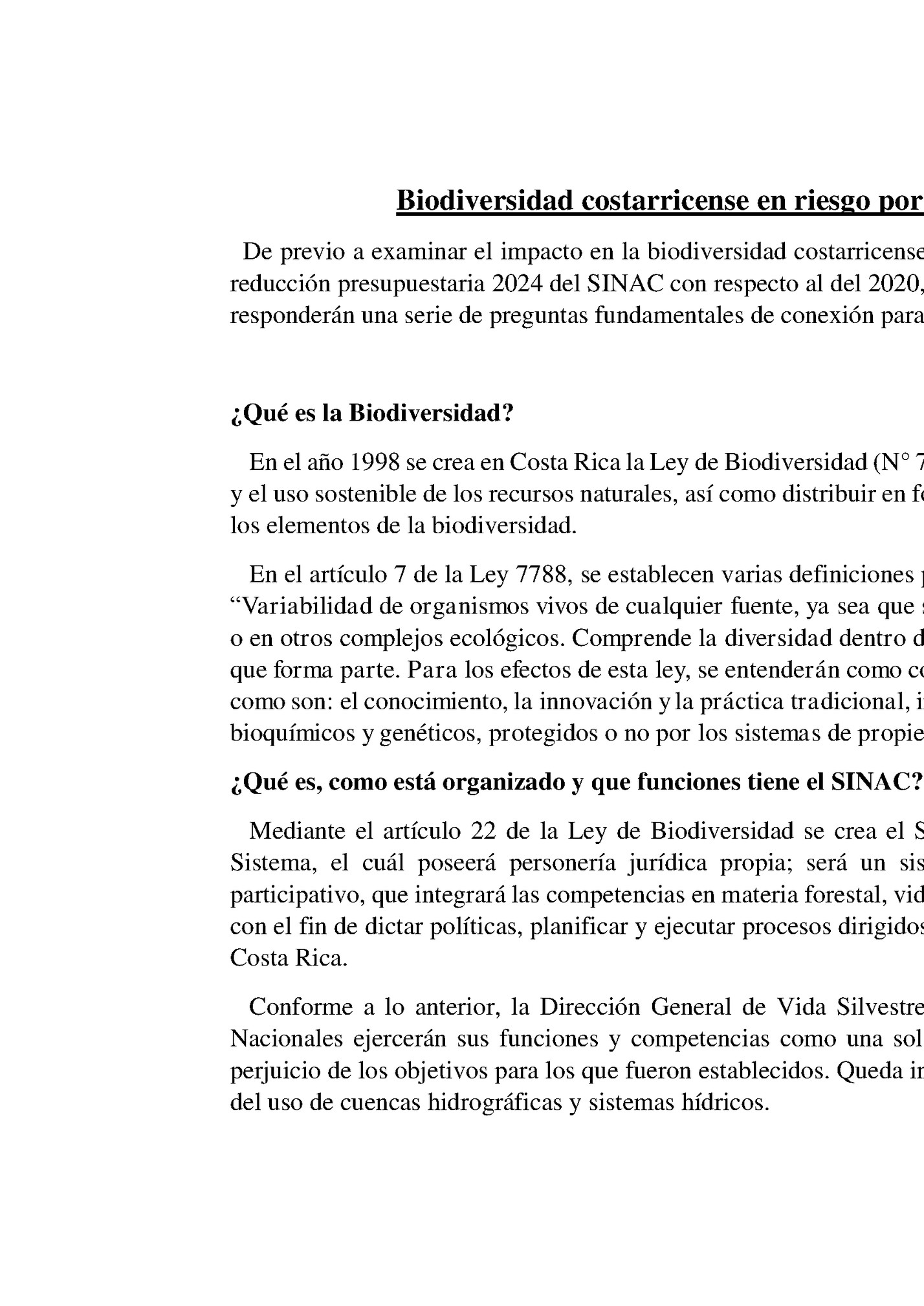 Biodiversidad costarricense en riesgo por reducción presupuestaria para el SINAC