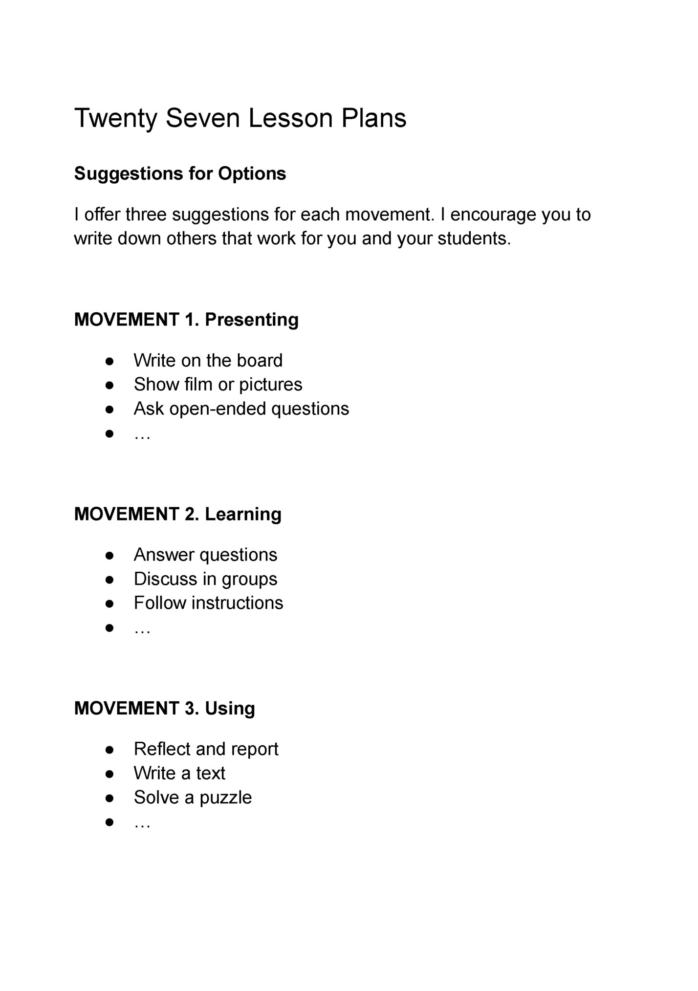 Twenty Seven Lesson Plans