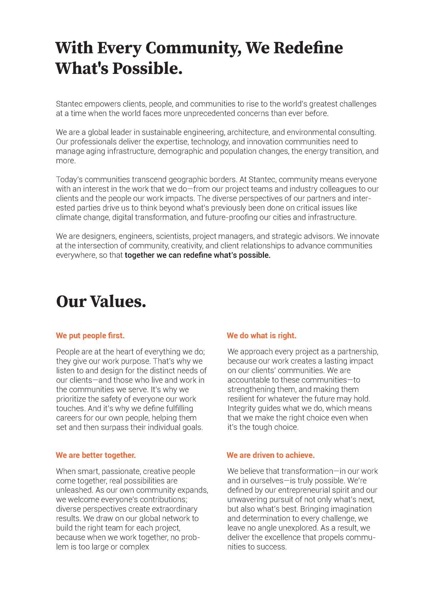 Stantec empowers clients, people, and communities to rise to the world’s greatest challenges Stantec empowers clients, people, and communities to rise to the world’s greatest challenges