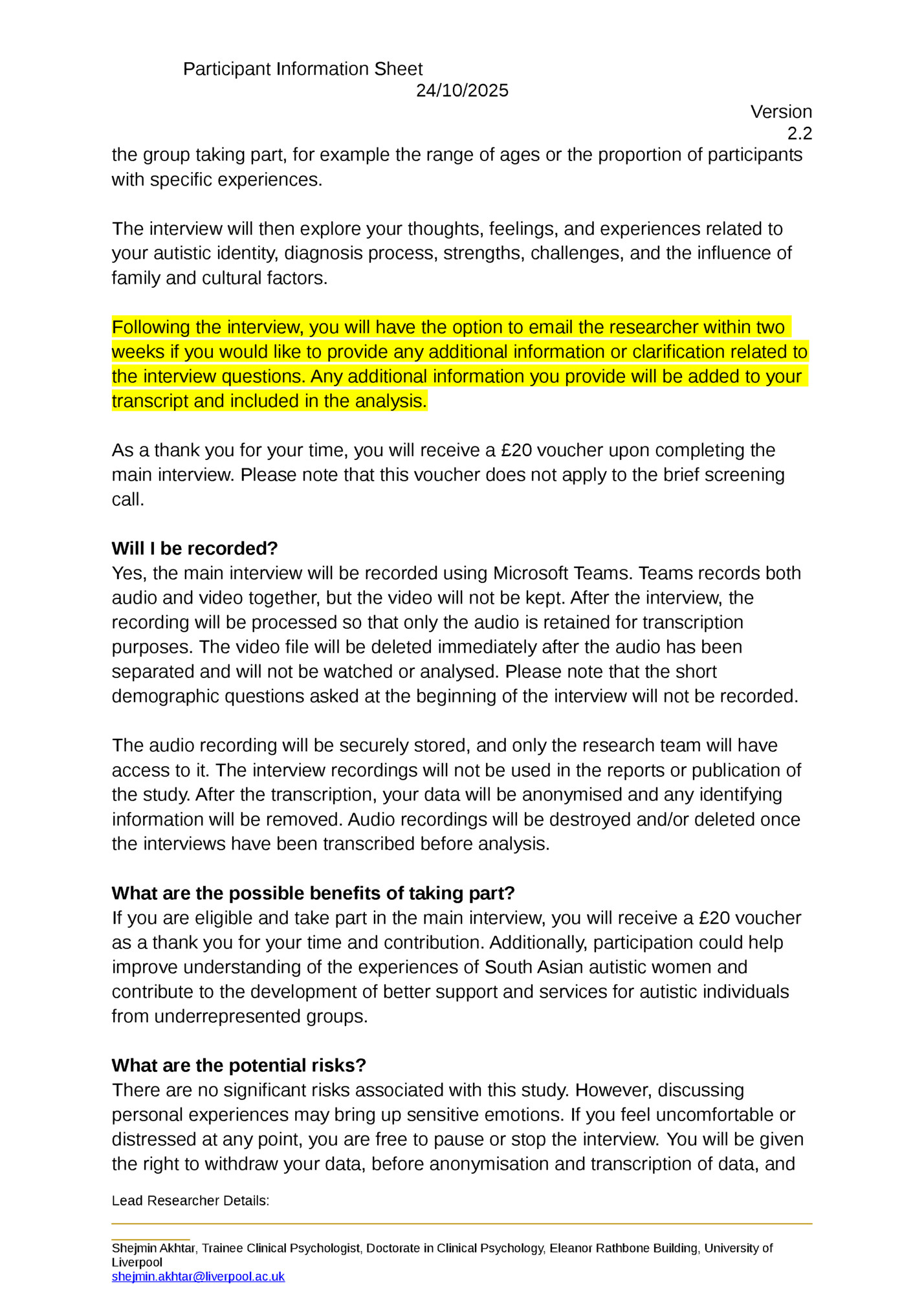 Participant Information Sheet