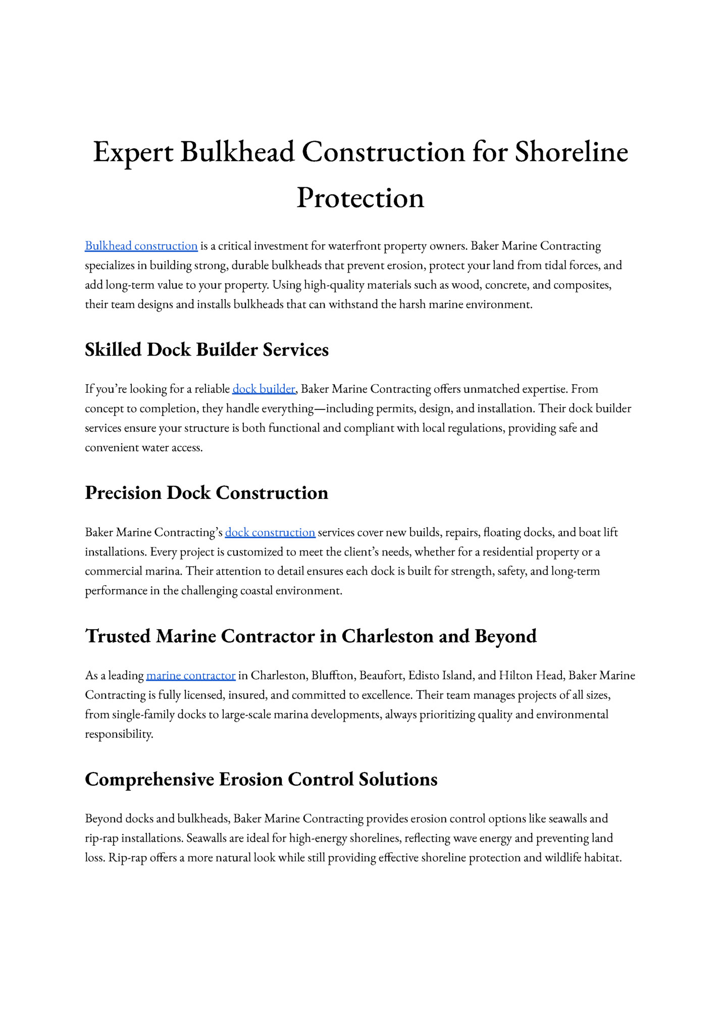 Expert Bulkhead Construction for Shoreline Expert Bulkhead Construction for Shoreline