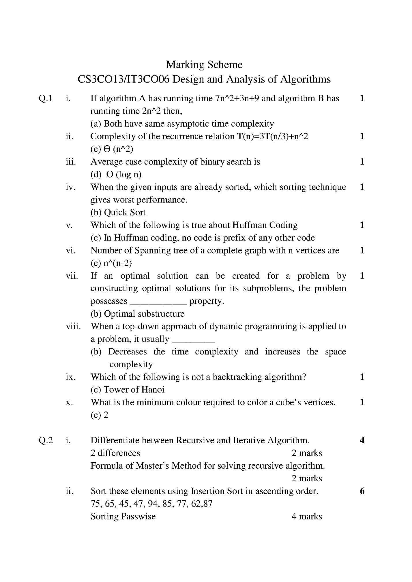 Marking Scheme