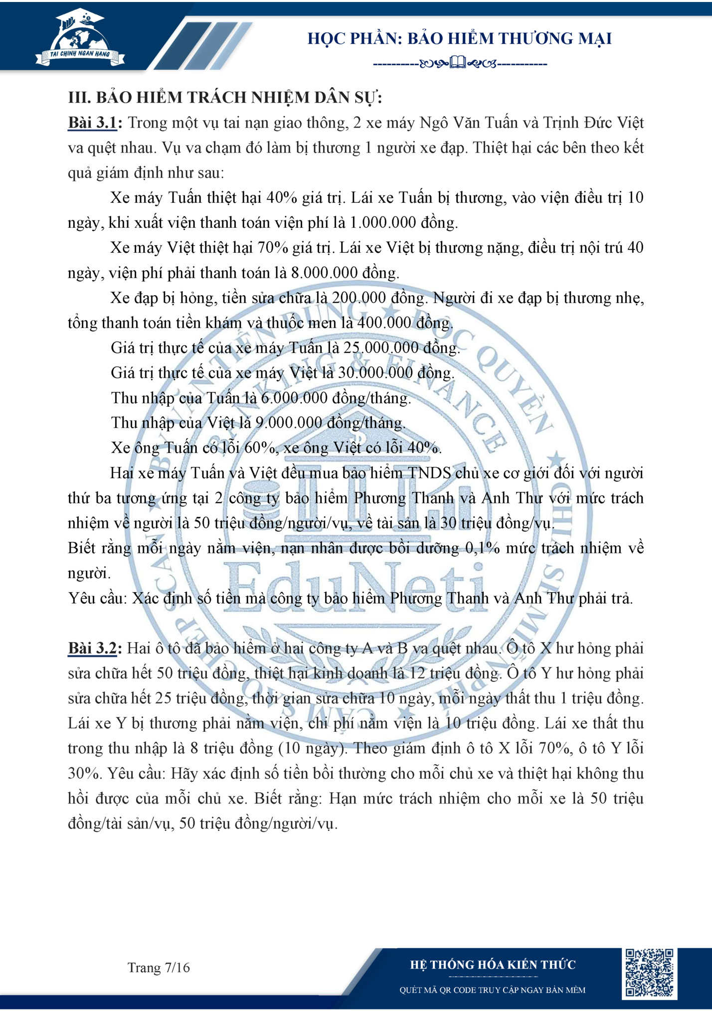 HỌC PHẦN: BẢO HIỂM THƯƠNG MẠI