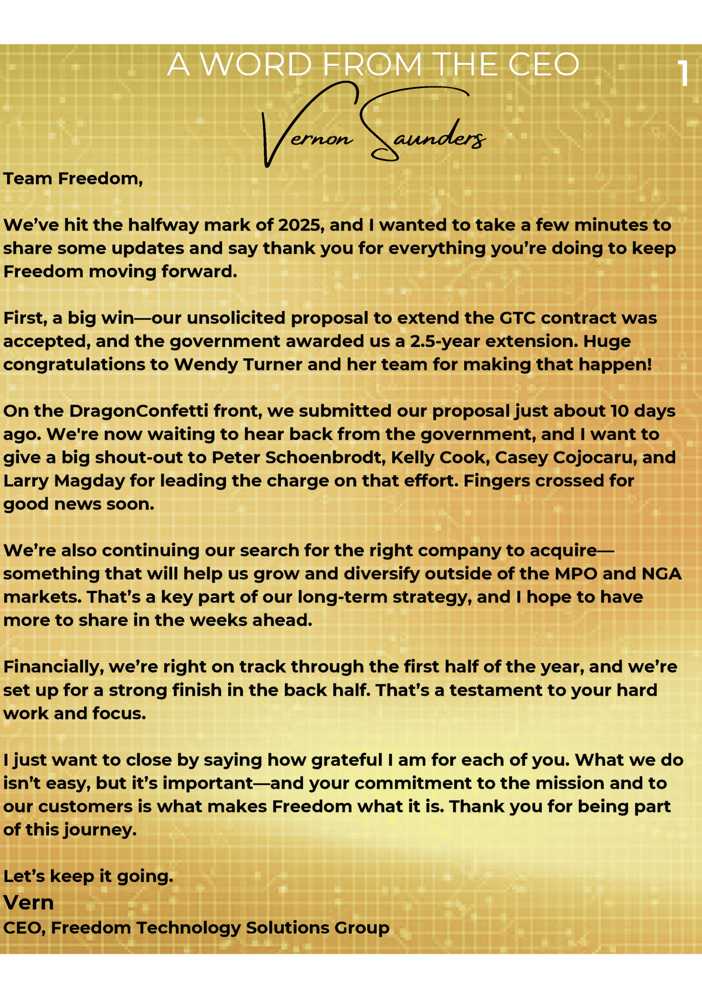 A WORD FROM THE CEO