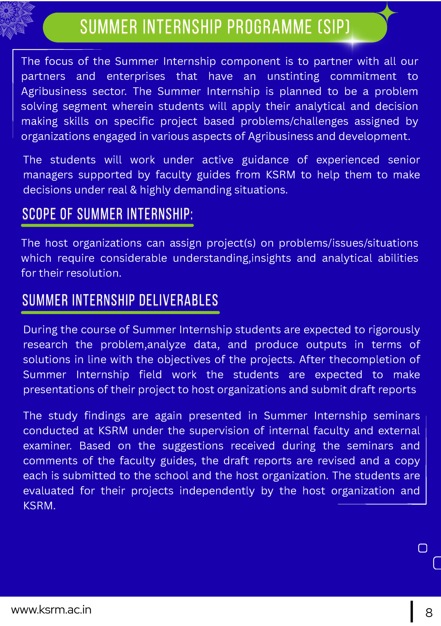 SUMMER INTERNSHIP PROGRAMME (SIP)