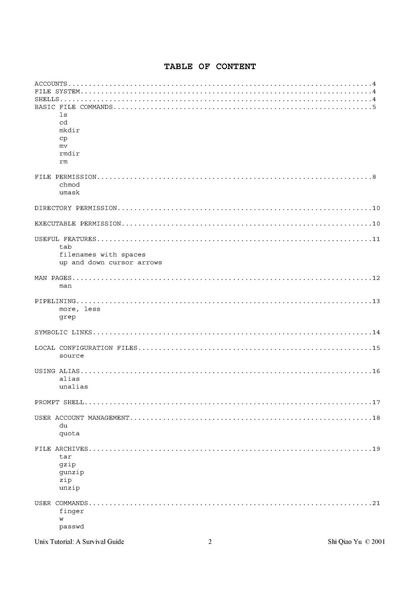 TABLE OF CONTENT