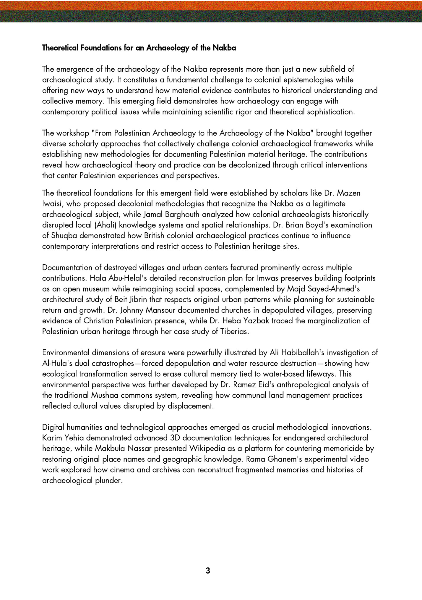 Theoretical Foundations for an Archaeology of the Nakba Theoretical Foundations for an Archaeology of the Nakba