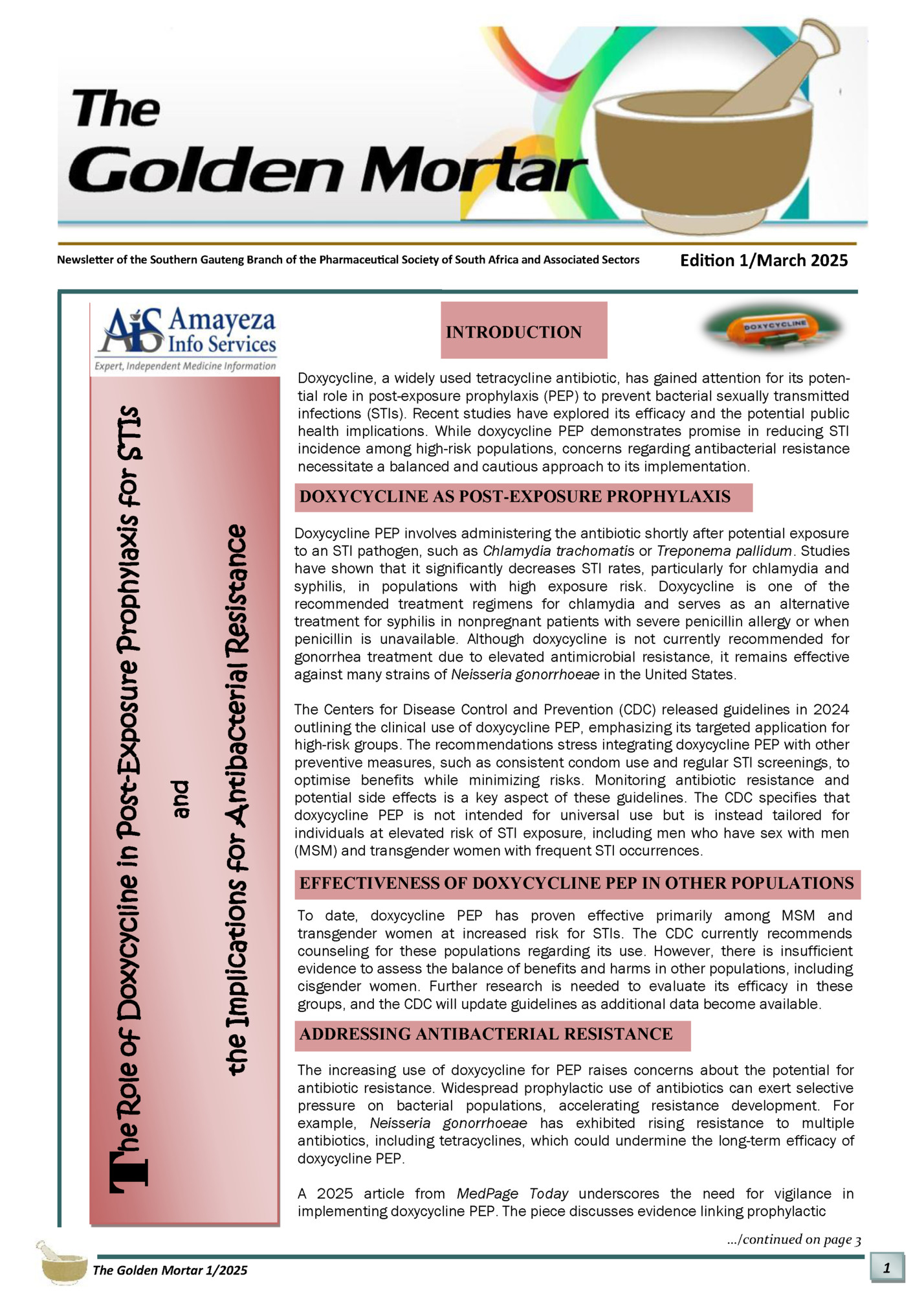 Newsletter of the Southern Gauteng Branch of the Pharmaceutical Society of South Africa and Associated Sectors