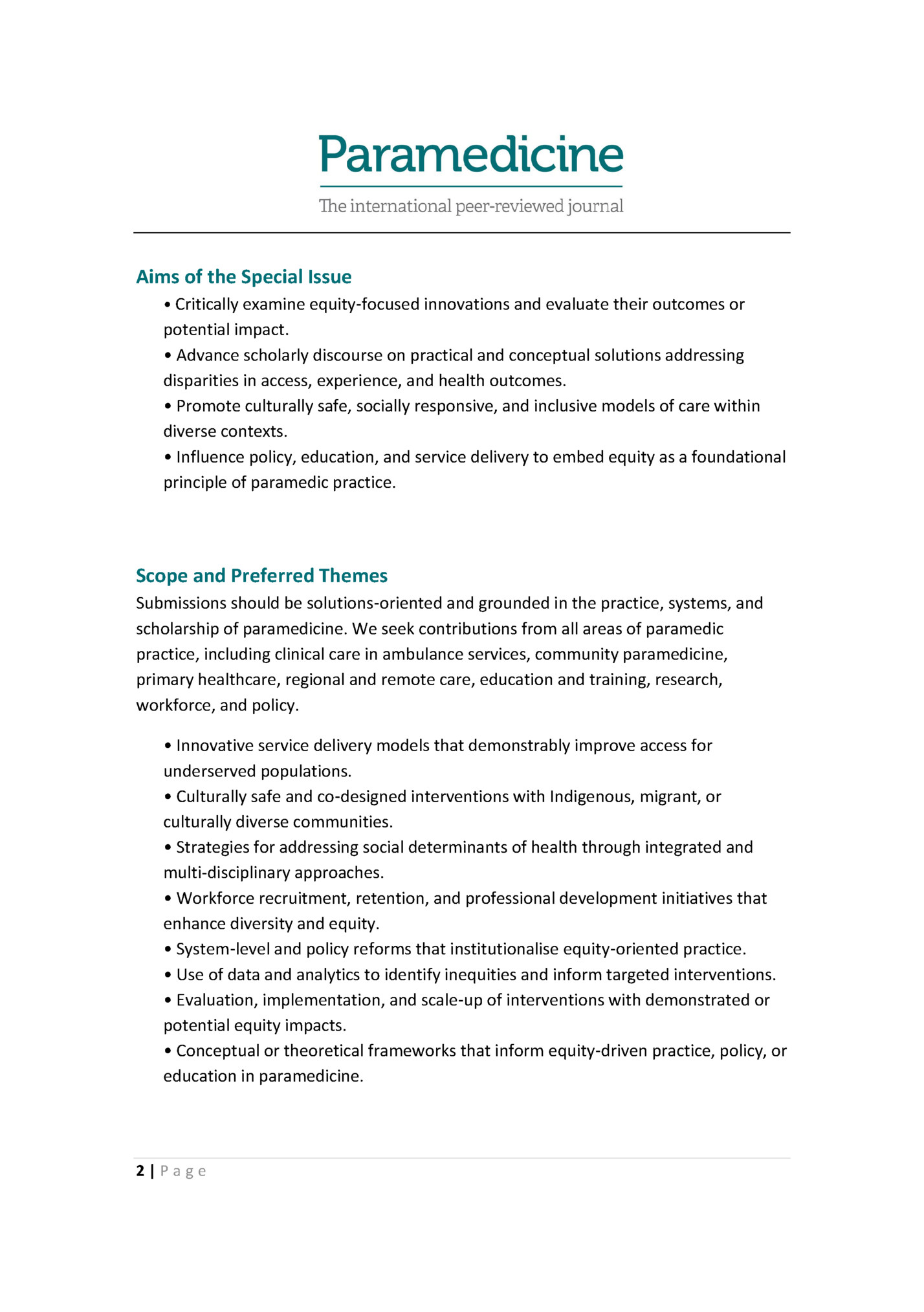 Aims of the Special Issue Aims of the Special Issue