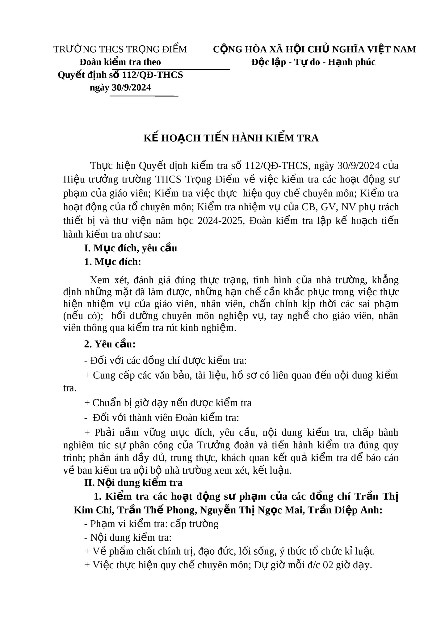 TRƯỜNG THCS TRỌNG ĐIỂM