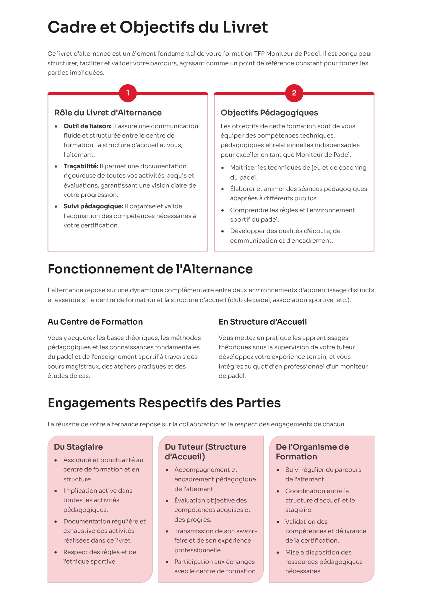 Cadre et Objectifs du Livret