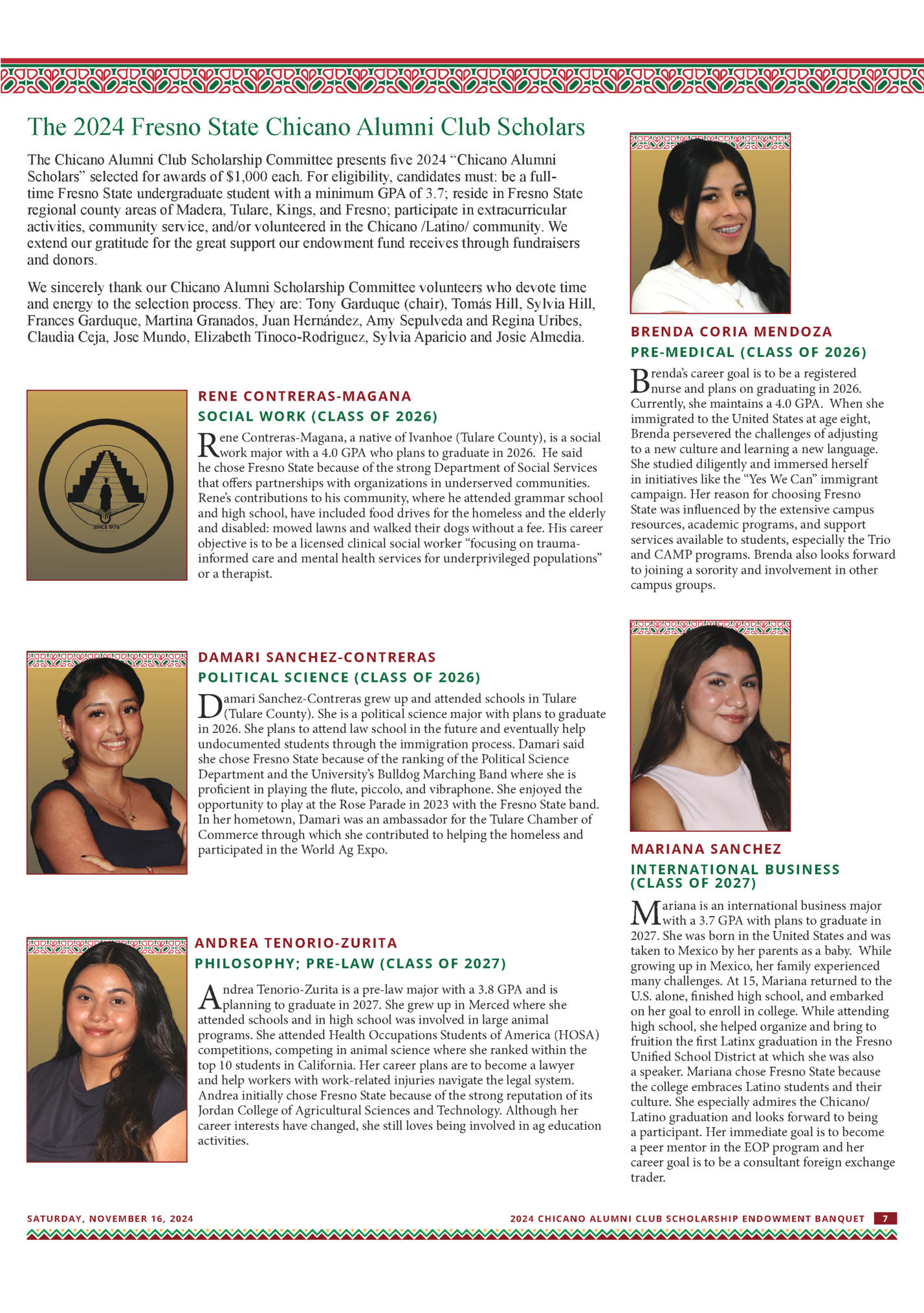 The 2024 Fresno State Chicano Alumni Club Scholars