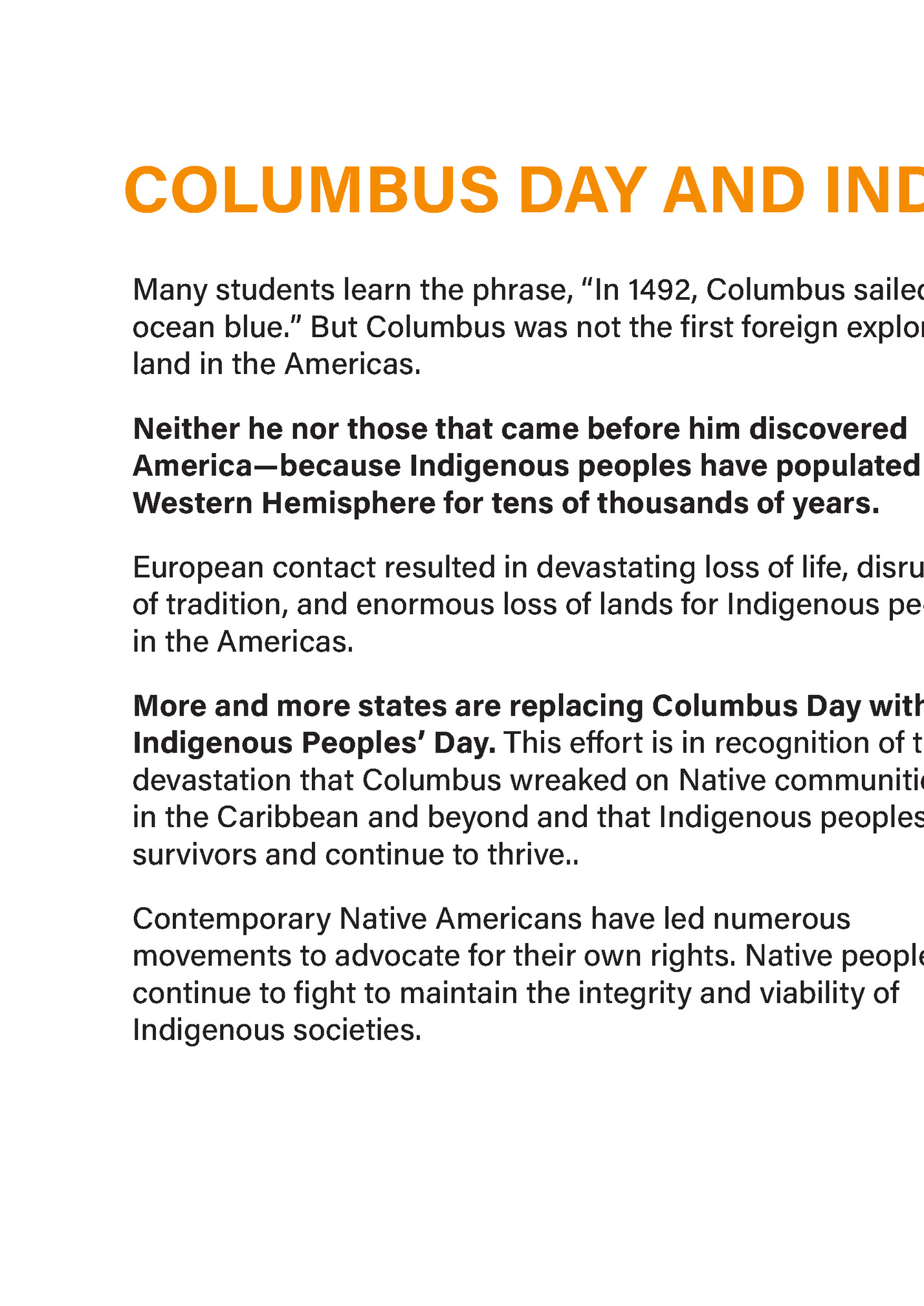 COLUMBUS DAY AND INDIGENOUS PEOPLES’ DAY