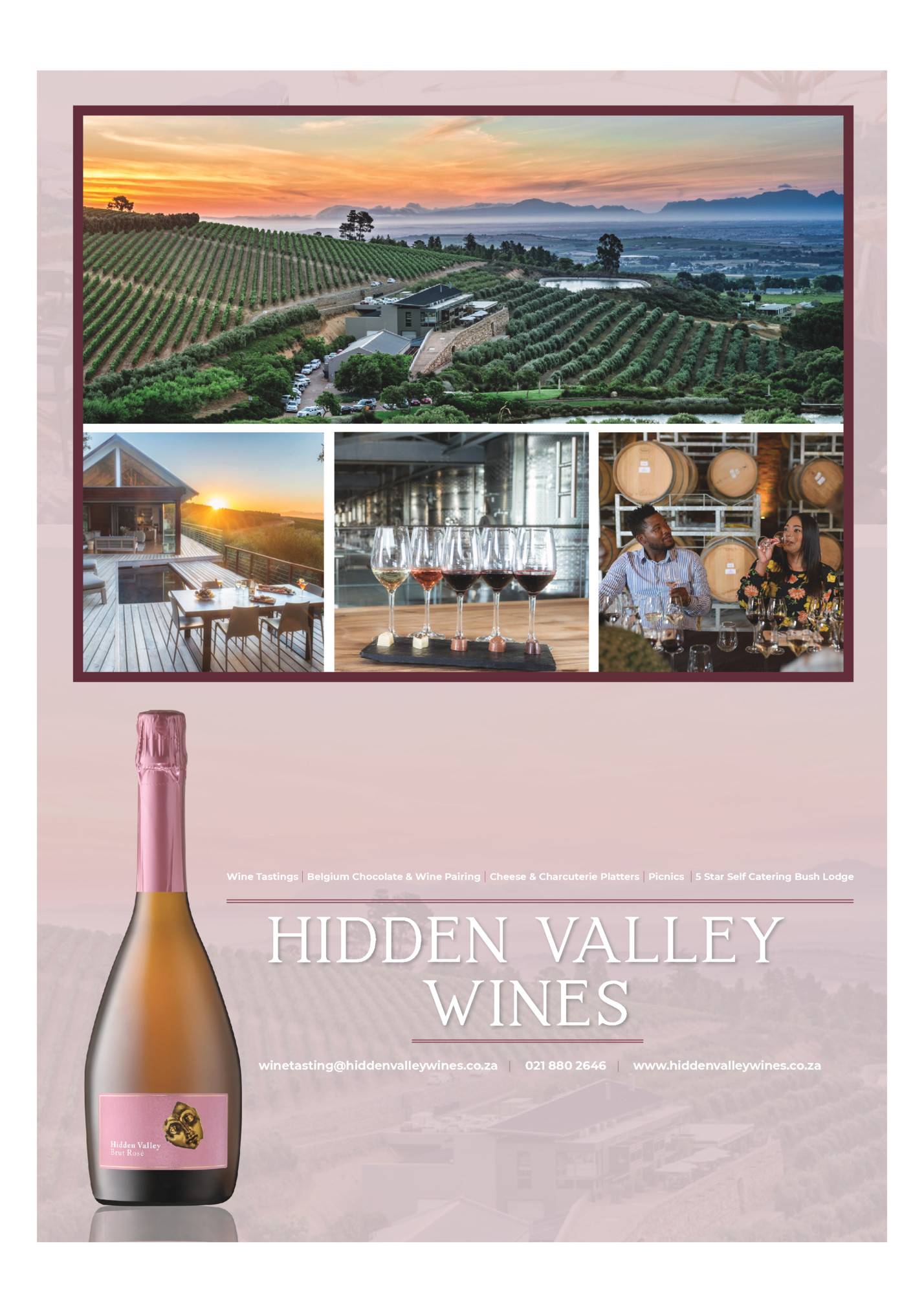 Wine Tastings | Belgium Chocolate & Wine Pairing | Cheese & Charcuterie Platters |Picnics | 5 Star Self Catering Bush Lodge