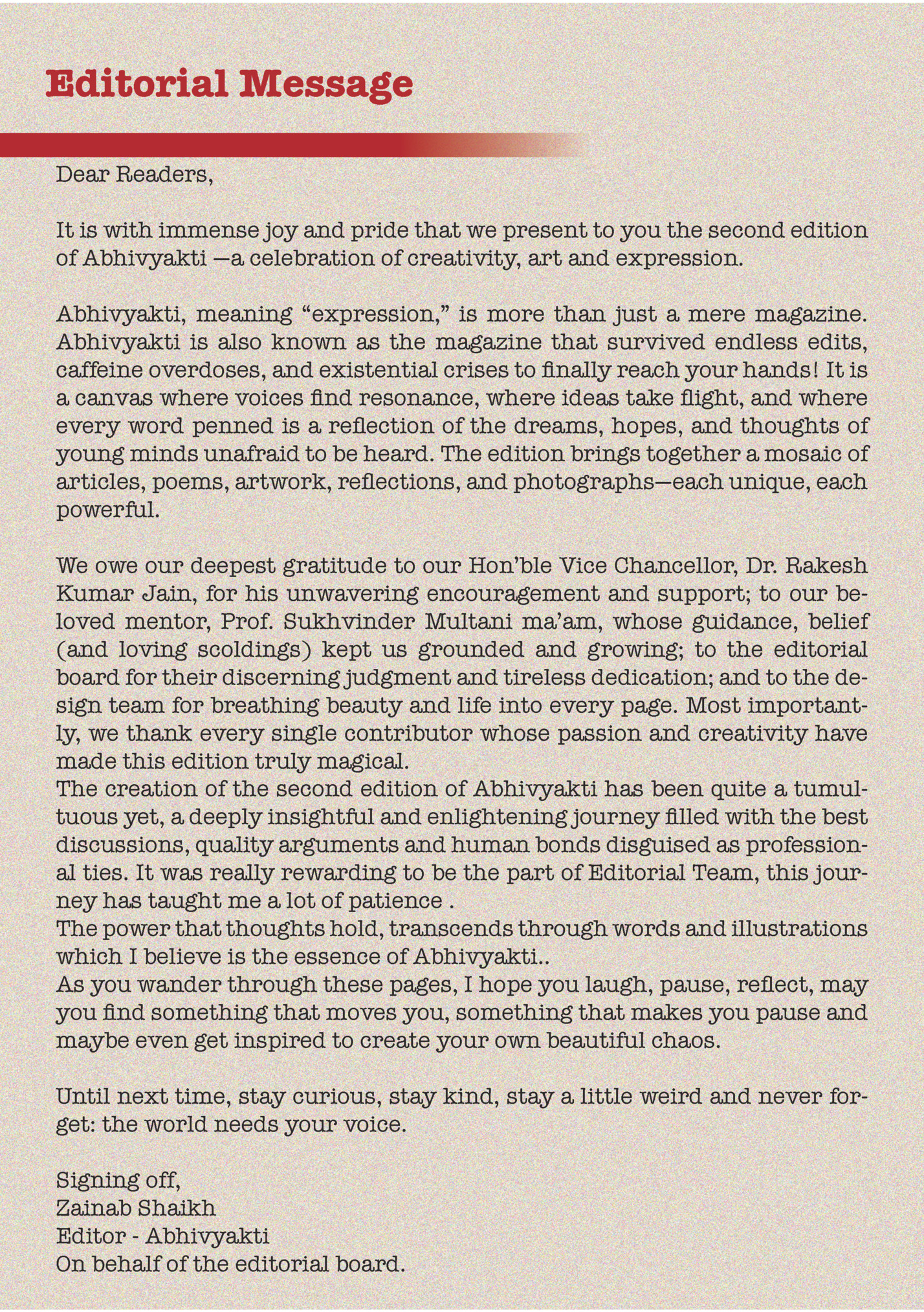 Editorial Message