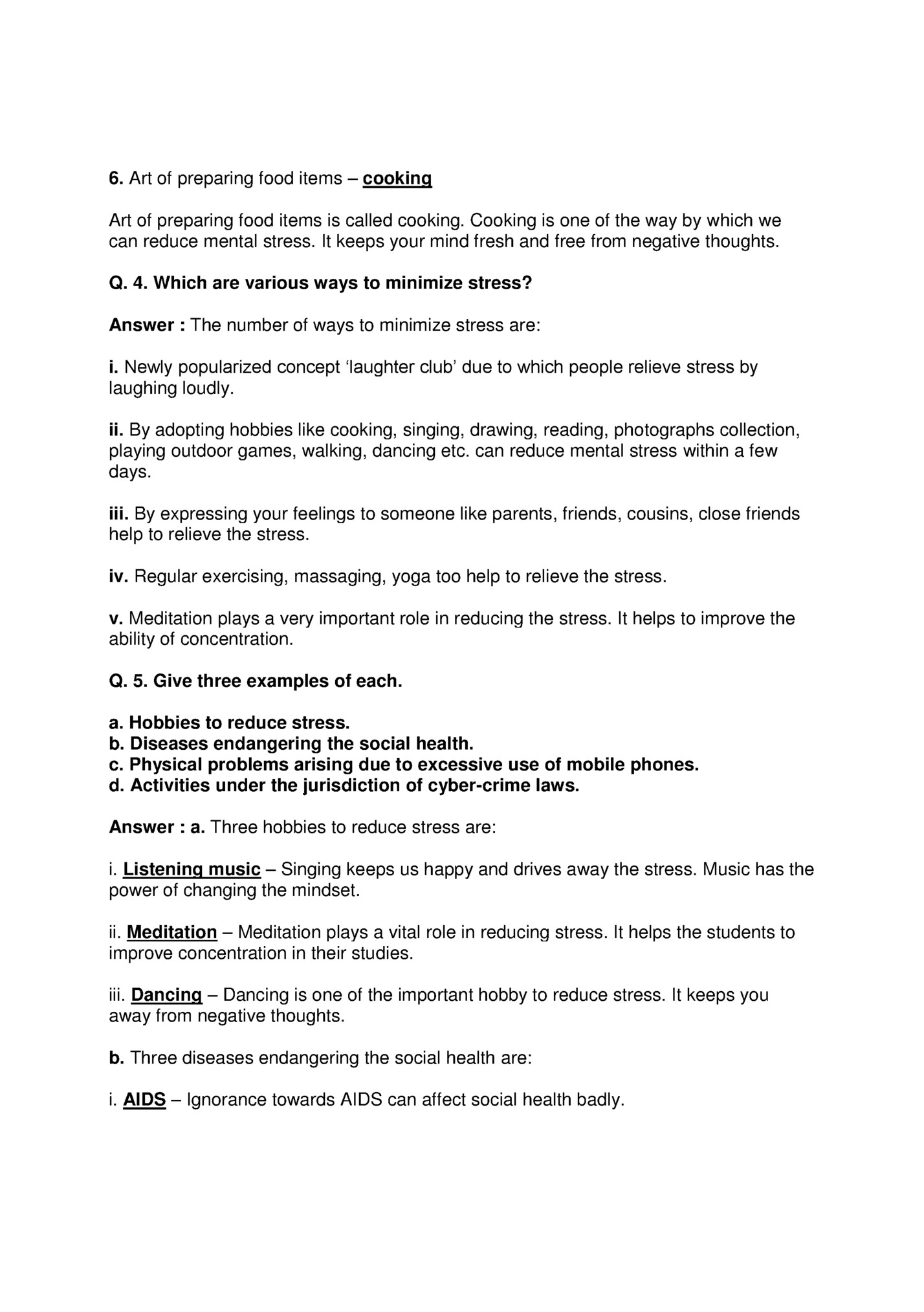 6. Art of preparing food items – cooking