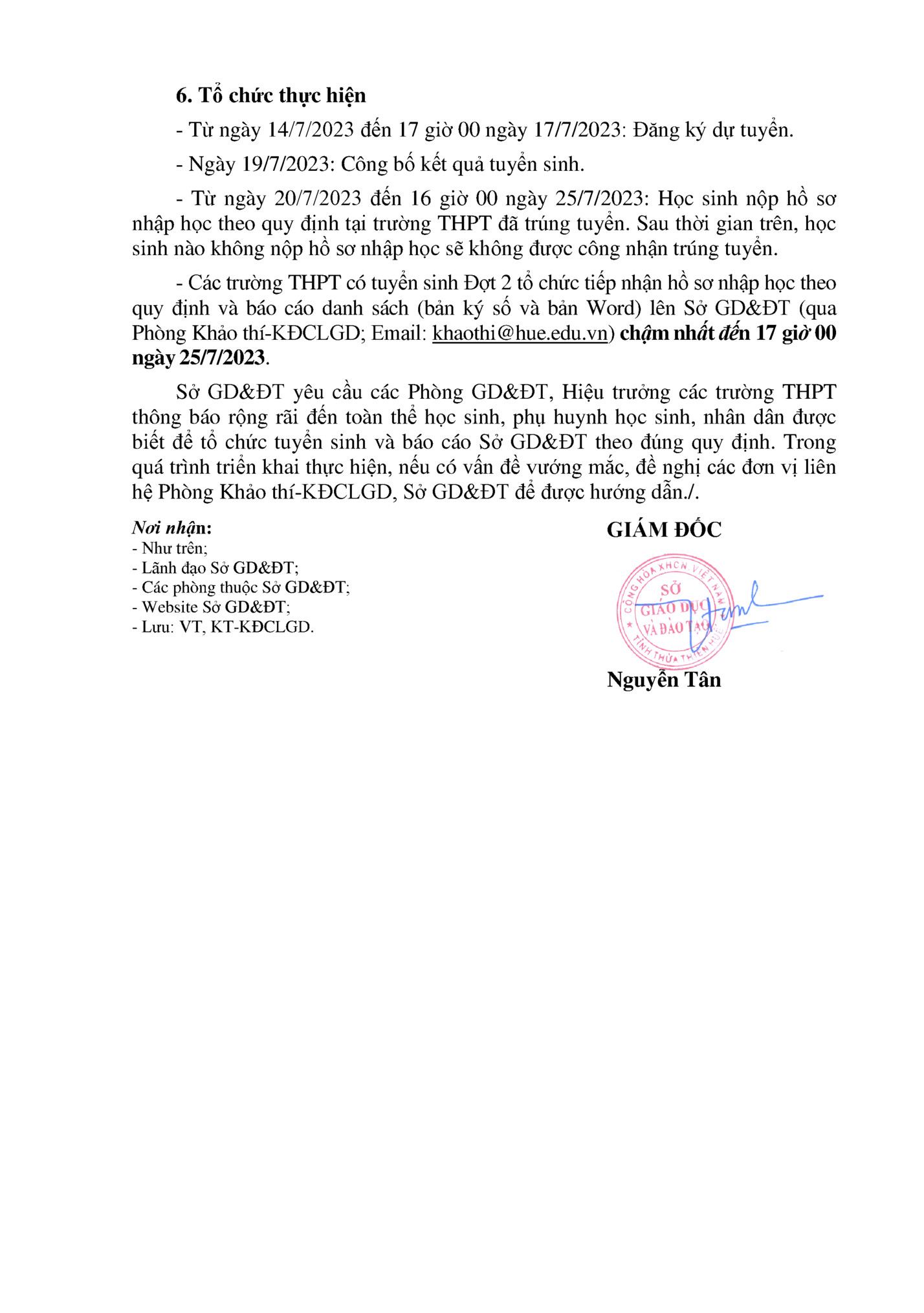 6. Tổ chức thực hiện