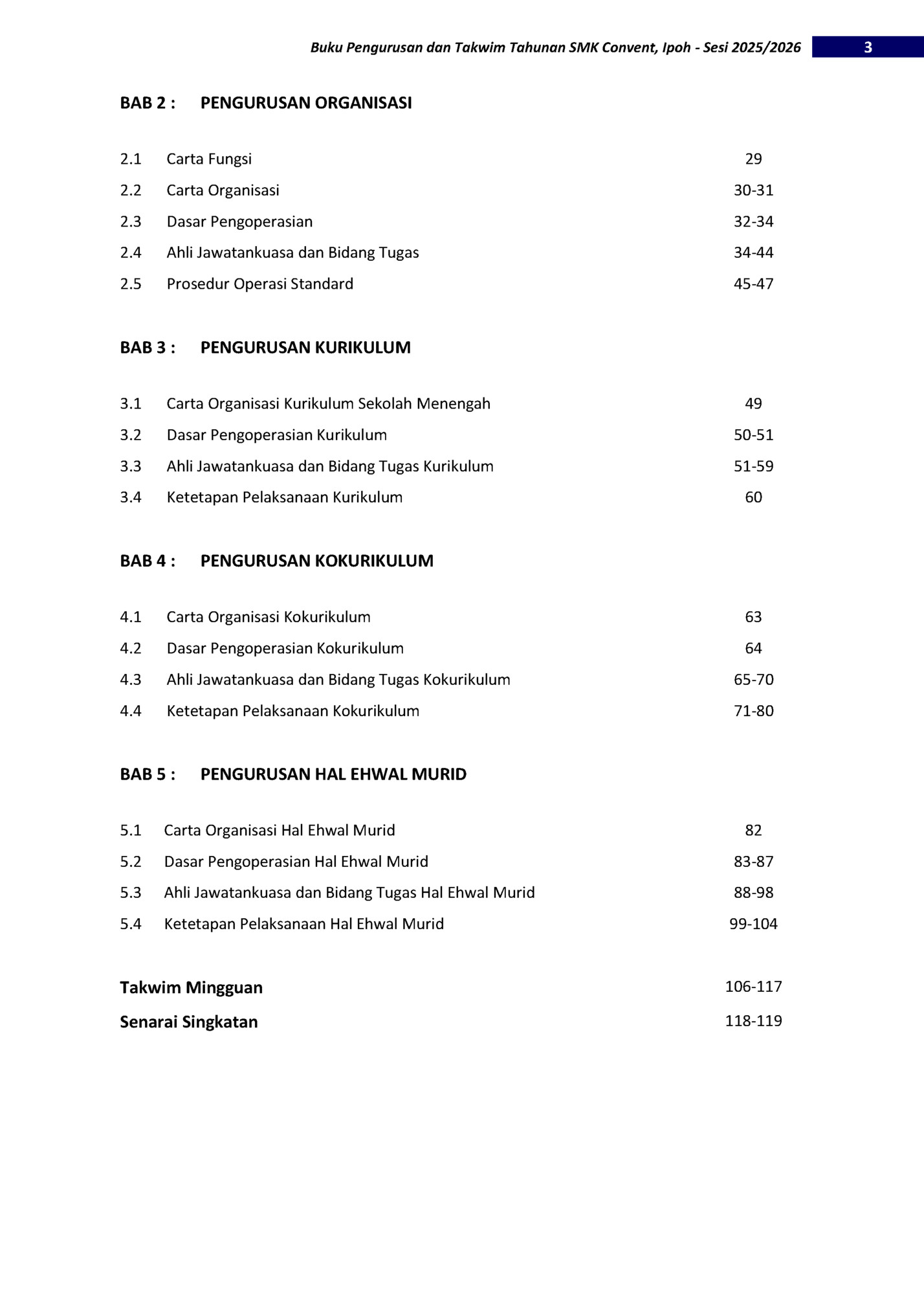 Buku Pengurusan dan Takwim Tahunan SMK Convent, Ipoh - Sesi 2025/2026