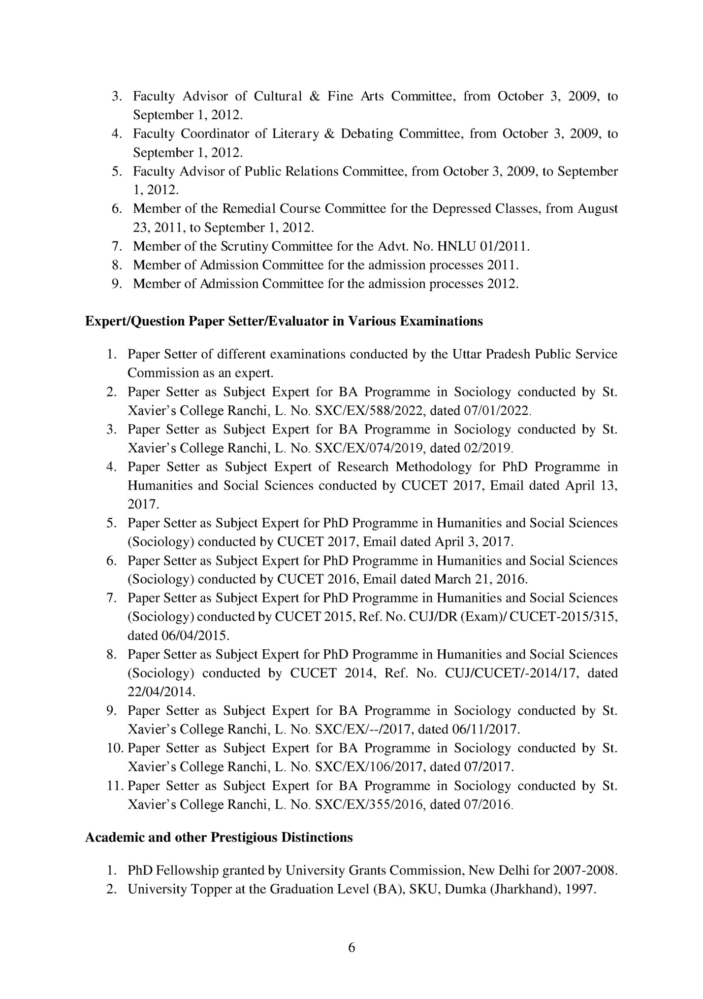 3. Faculty Advisor of Cultural & Fine Arts Committee, from October 3, 2009, to