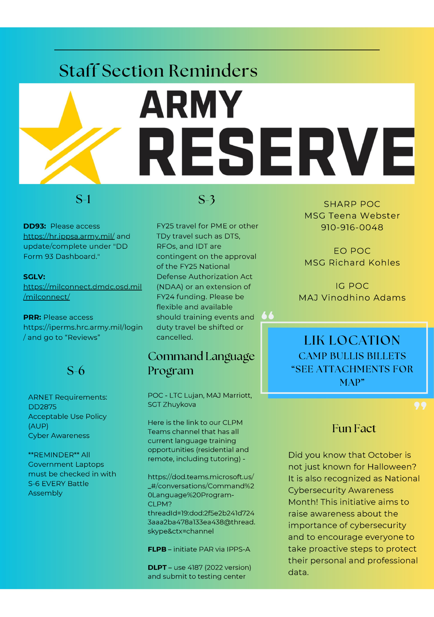 Staff Section Reminders