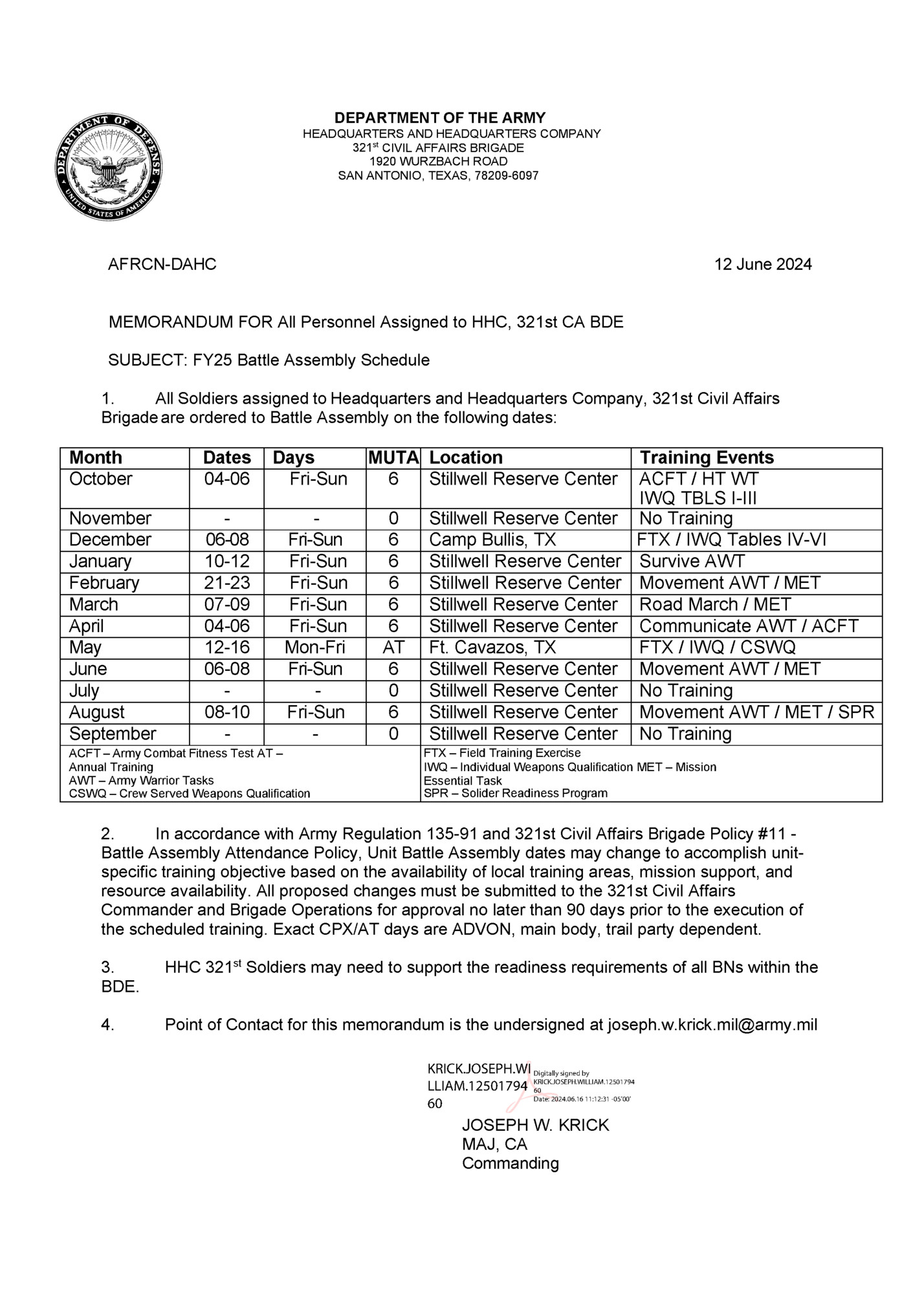 DEPARTMENT OF THE ARMY