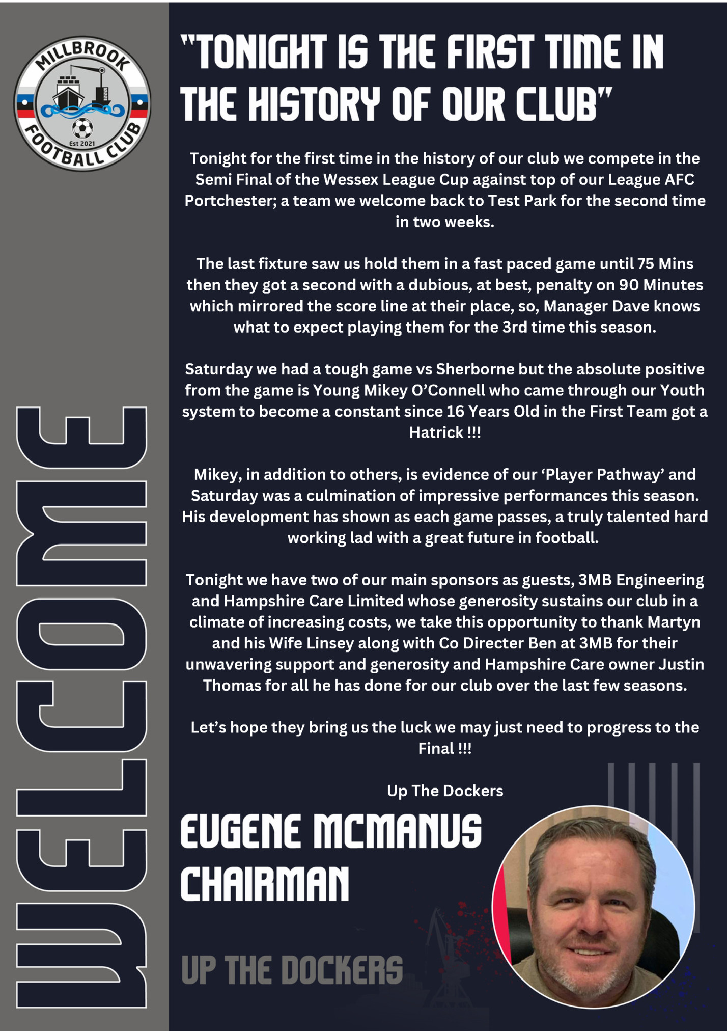 Tonight for the first time in the history of our club we compete in the