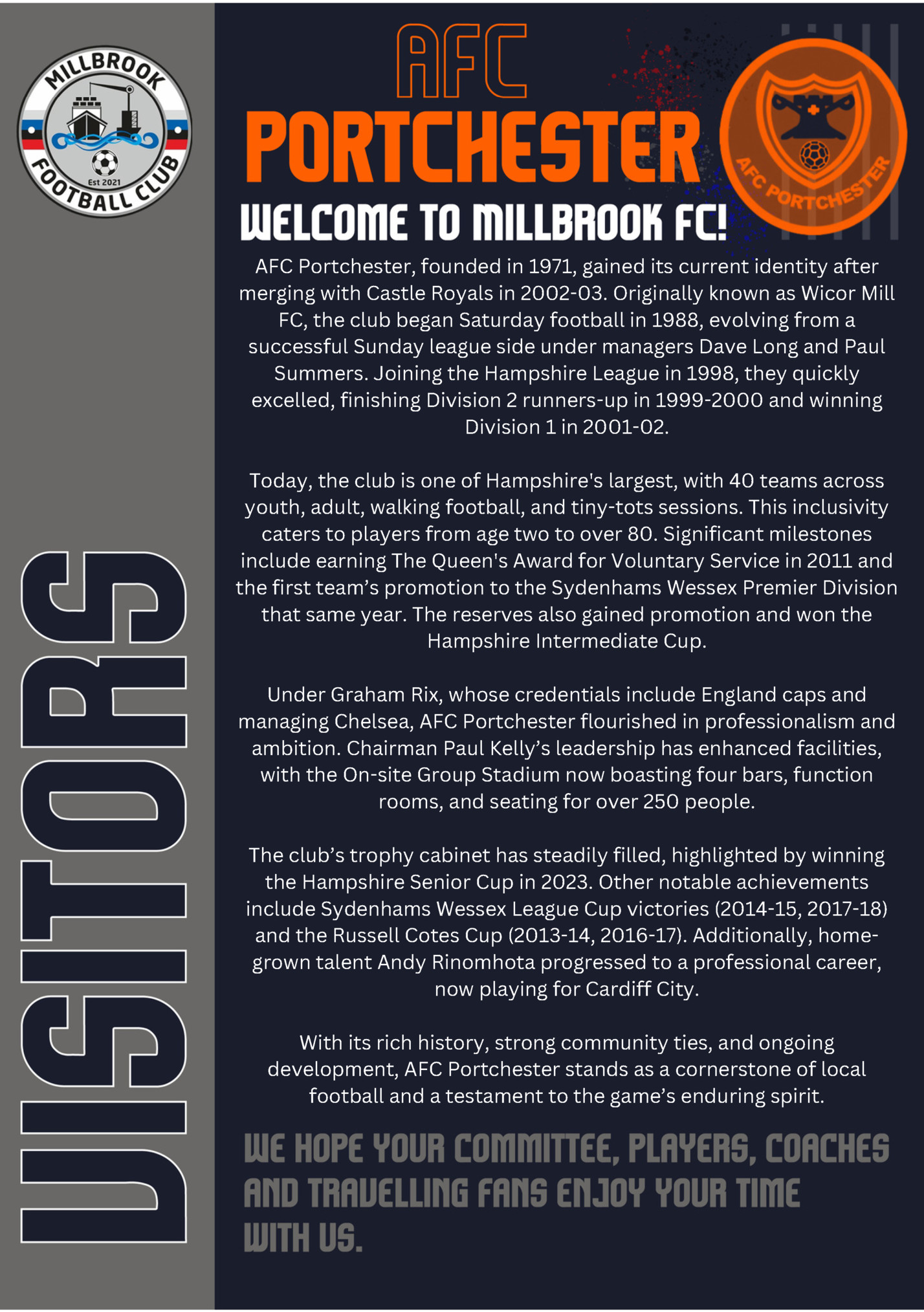 AFC Portchester, founded in 1971, gained its current identity after