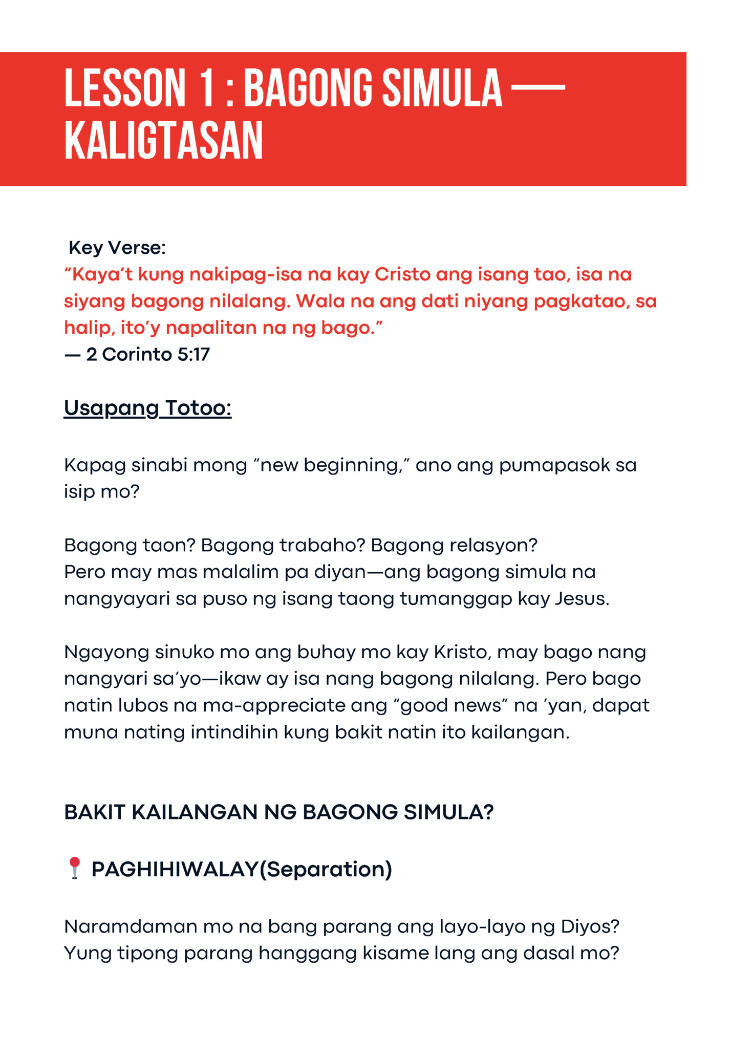 Lesson 1 : BAgong simula —