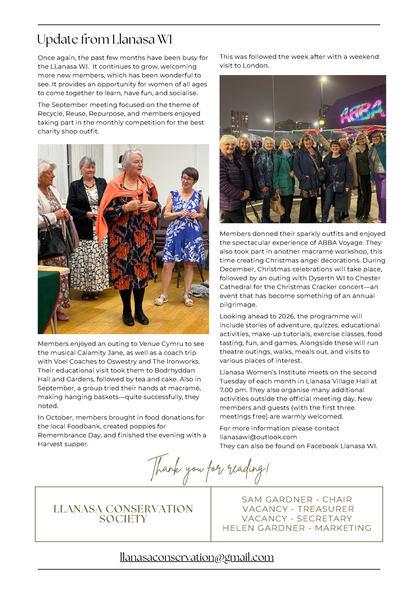 Update from Llanasa WI Update from Llanasa WI