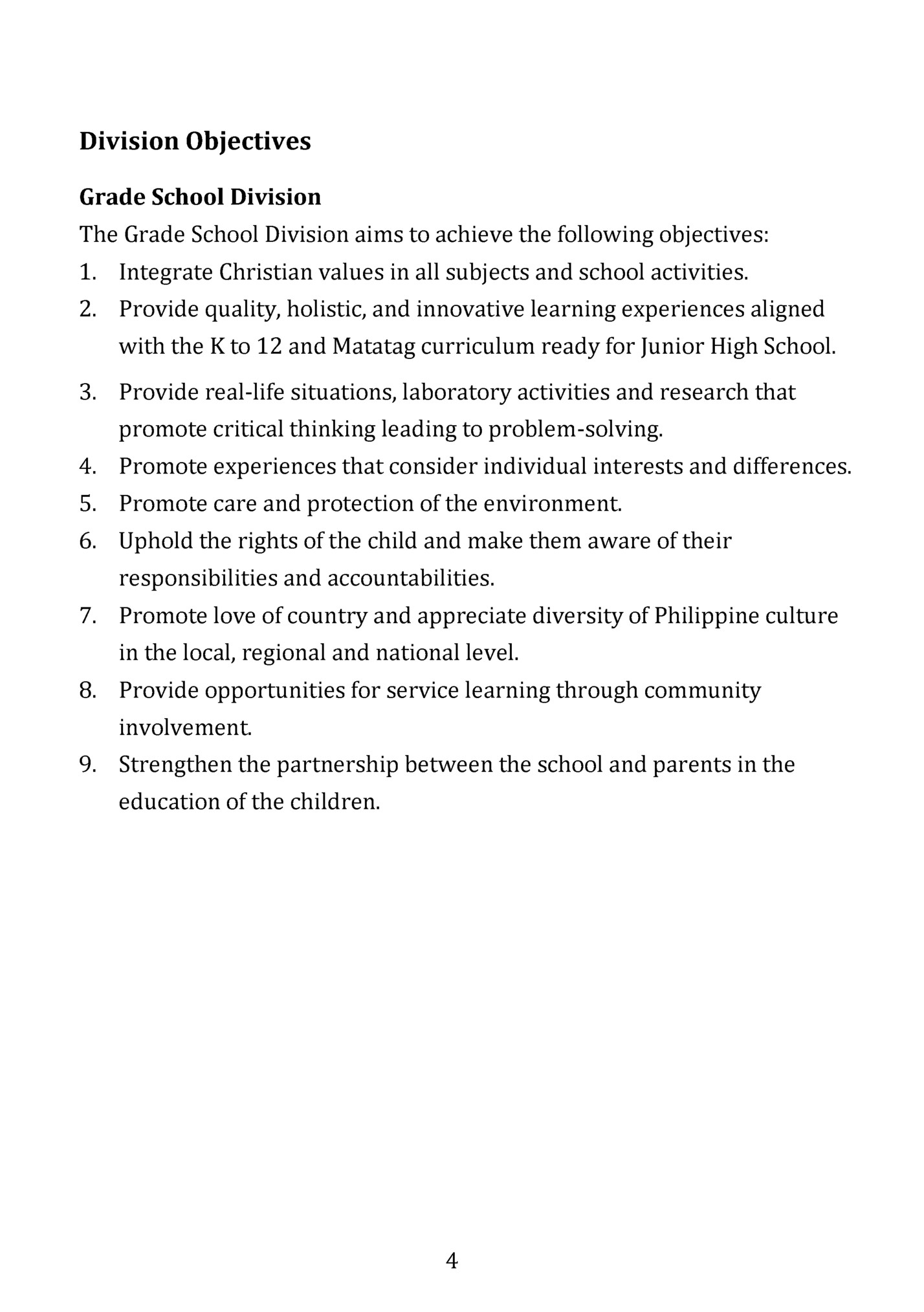 Division Objectives