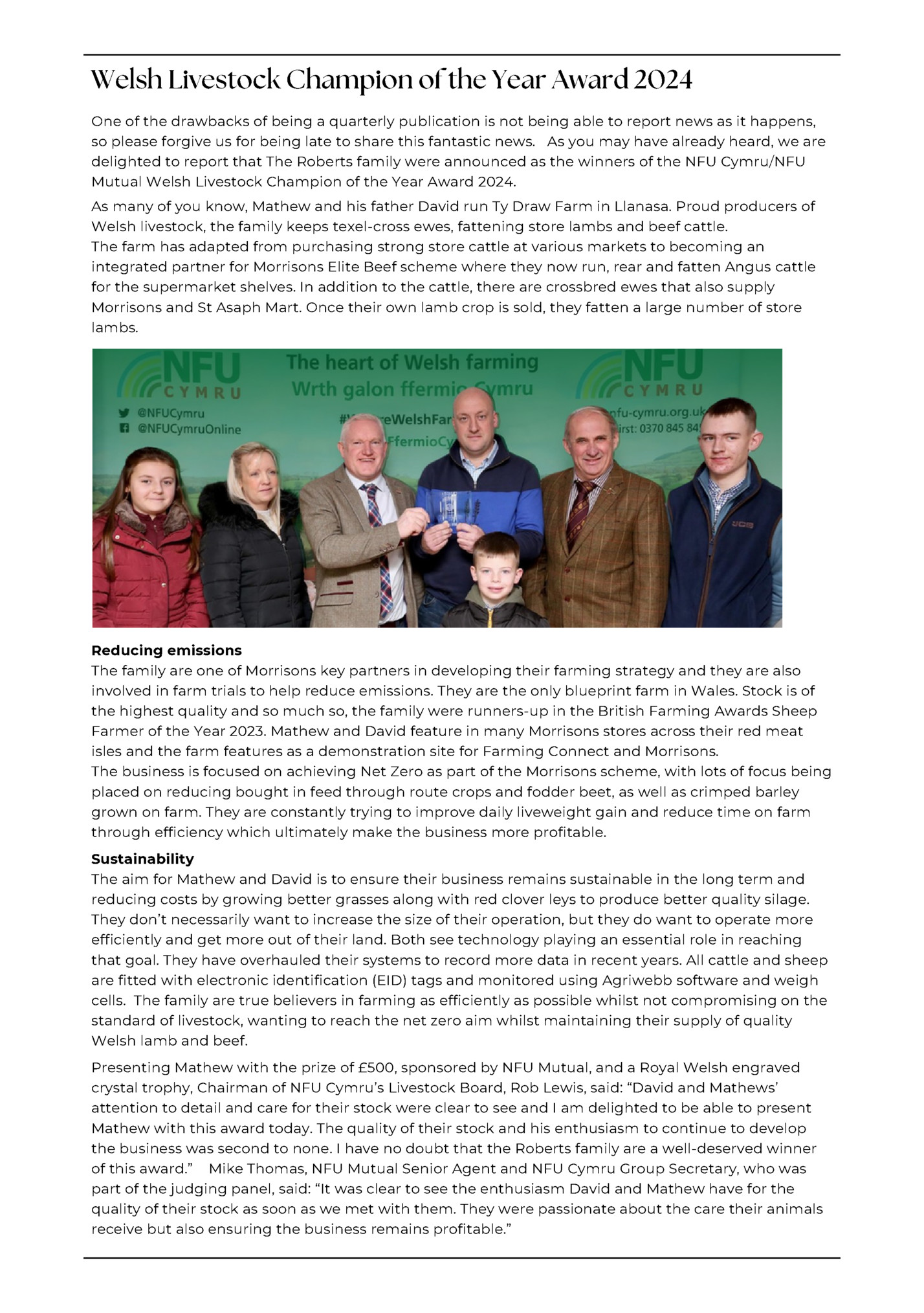 Welsh Livestock Champion of the Year Award 2024