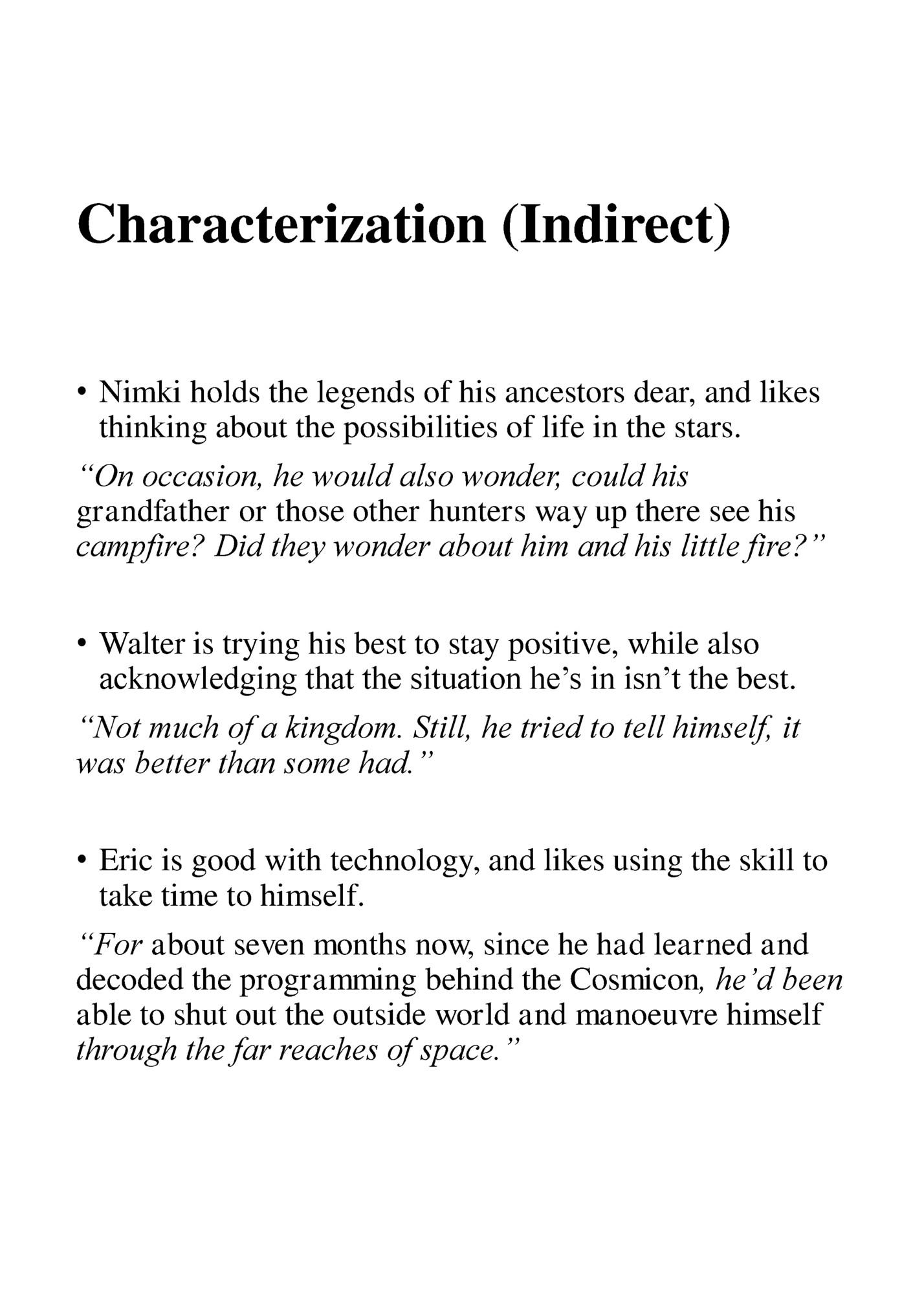 Characterization (Indirect)