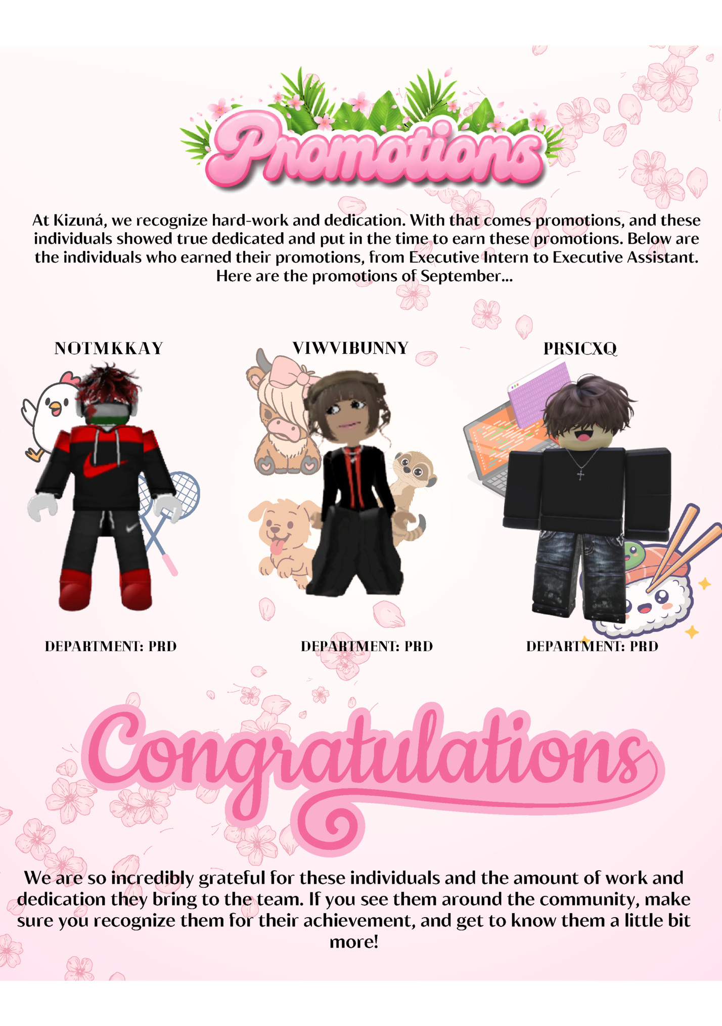 At Kizuná, we recognize hard-work and dedication. With that comes promotions, and these At Kizuná, we recognize hard-work and dedication. With that comes promotions, and these