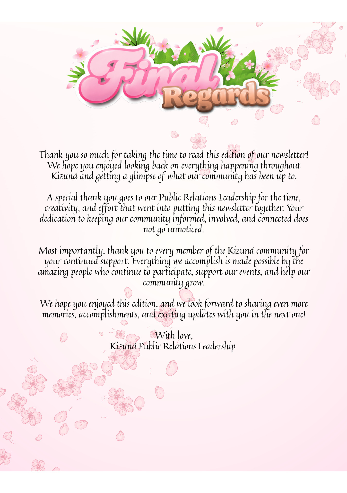 Thank you so much for taking the time to read this edition of our newsletter! Thank you so much for taking the time to read this edition of our newsletter!