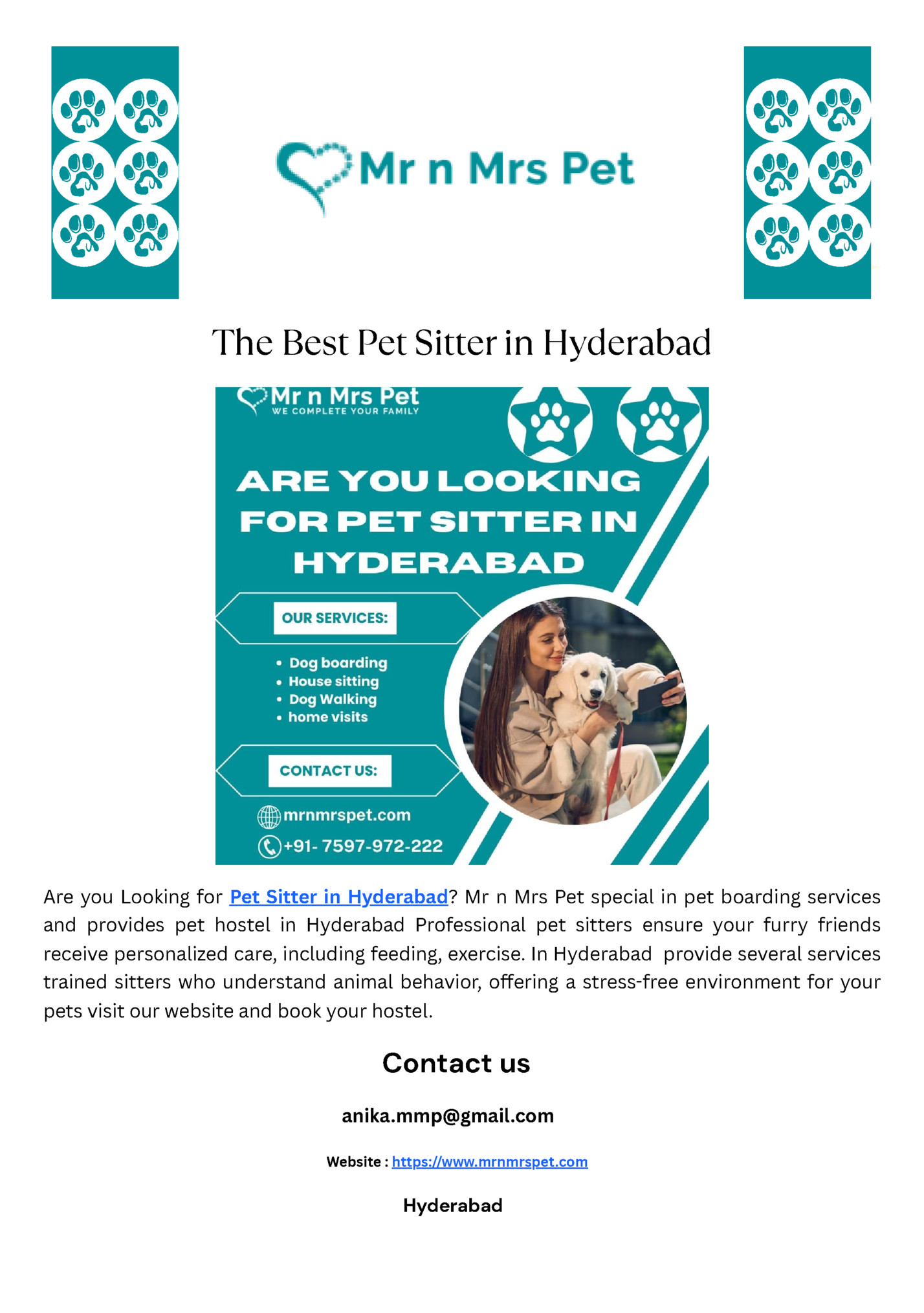 The Best Pet Sitter in Hyderabad