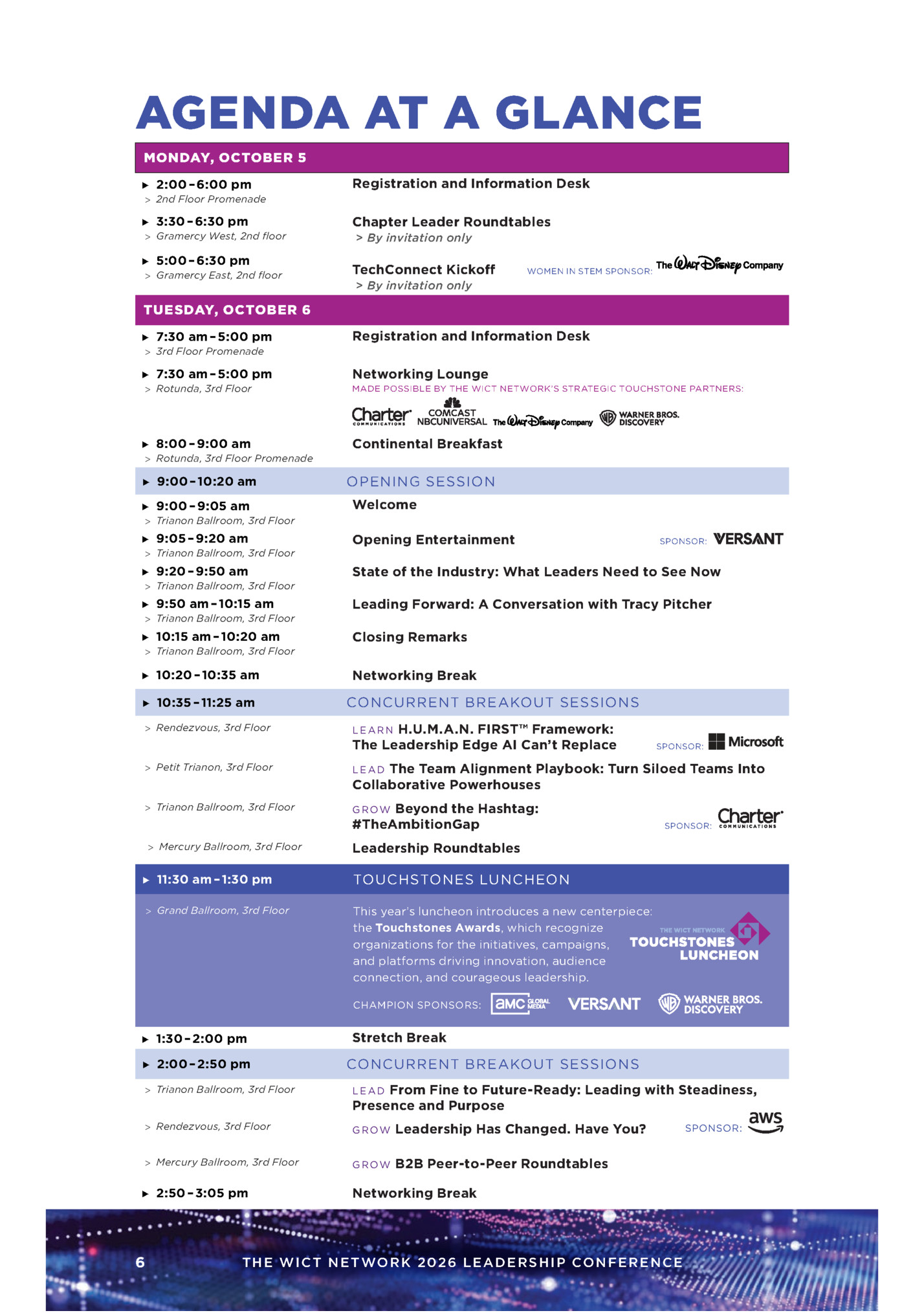 AGENDA AT A GLANCE AGENDA AT A GLANCE