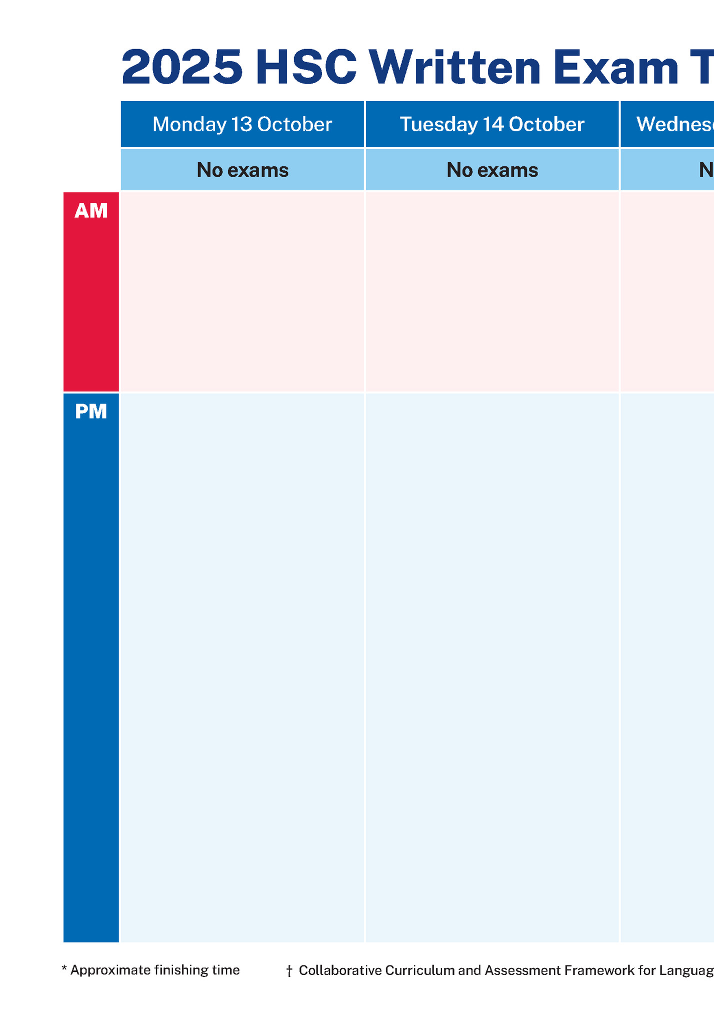 2025 HSC Written Exam Timetable • Week 1