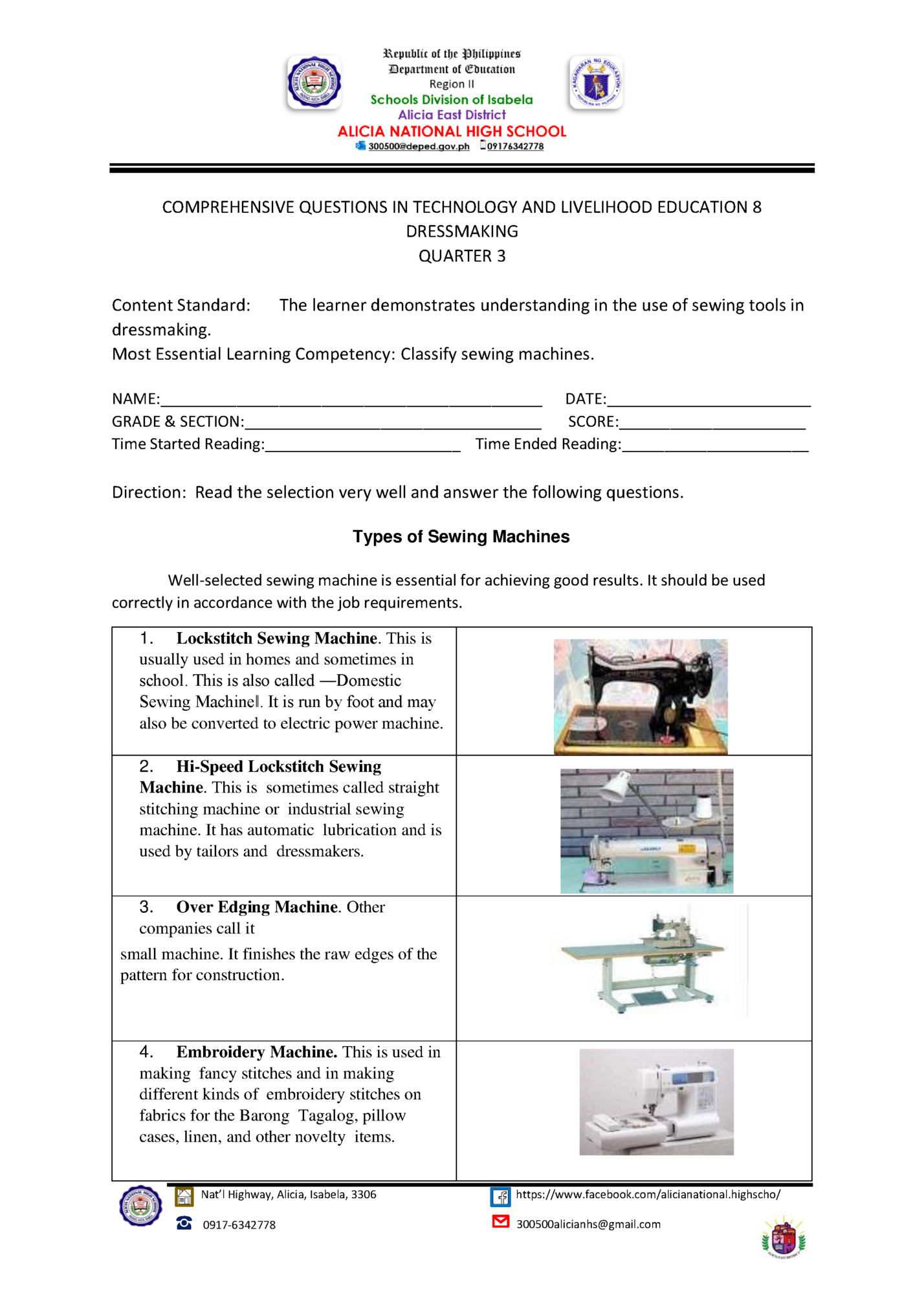 COMPREHENSIVE QUESTIONS IN TECHNOLOGY AND LIVELIHOOD EDUCATION 8