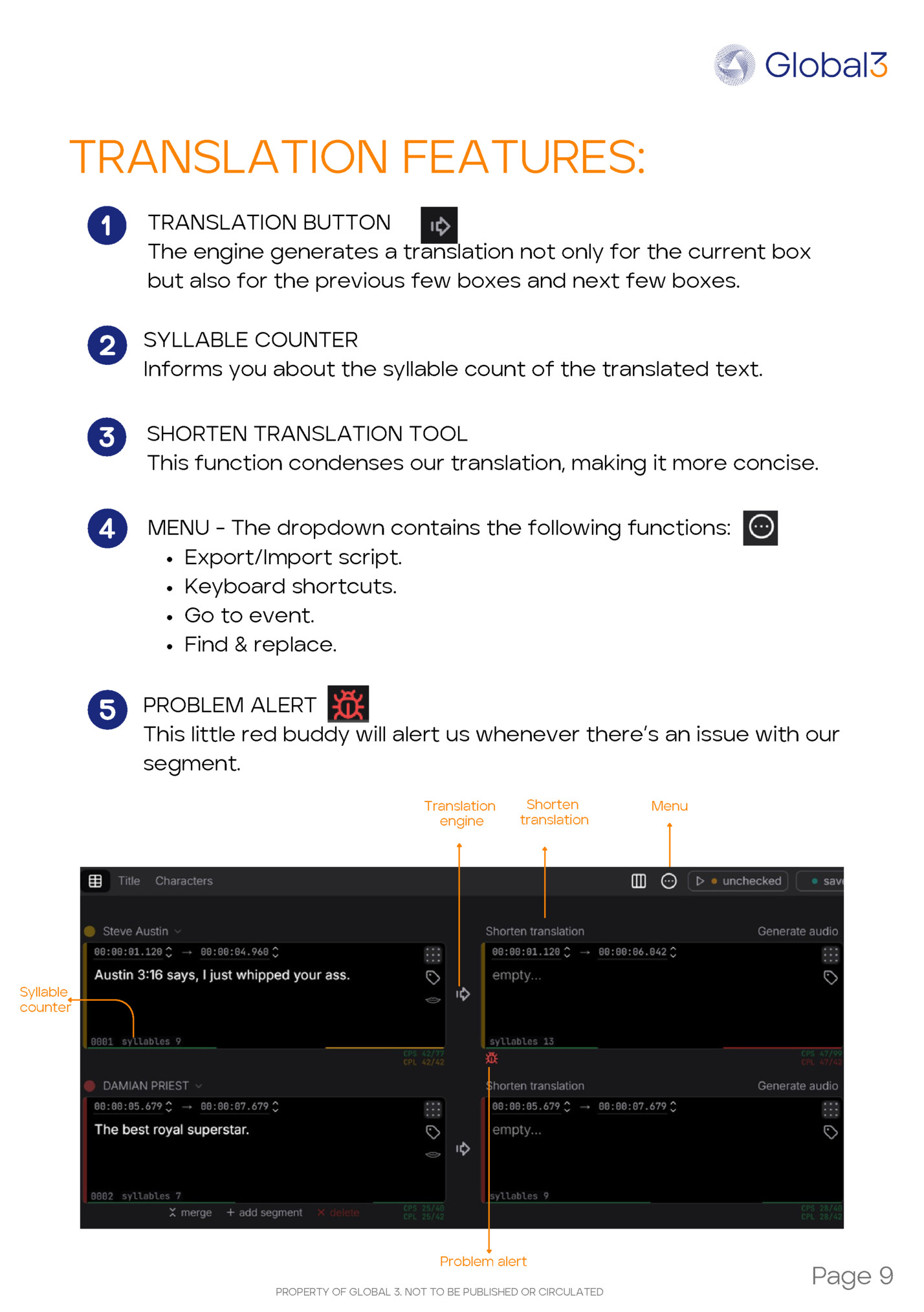 TRANSLATION FEATURES: