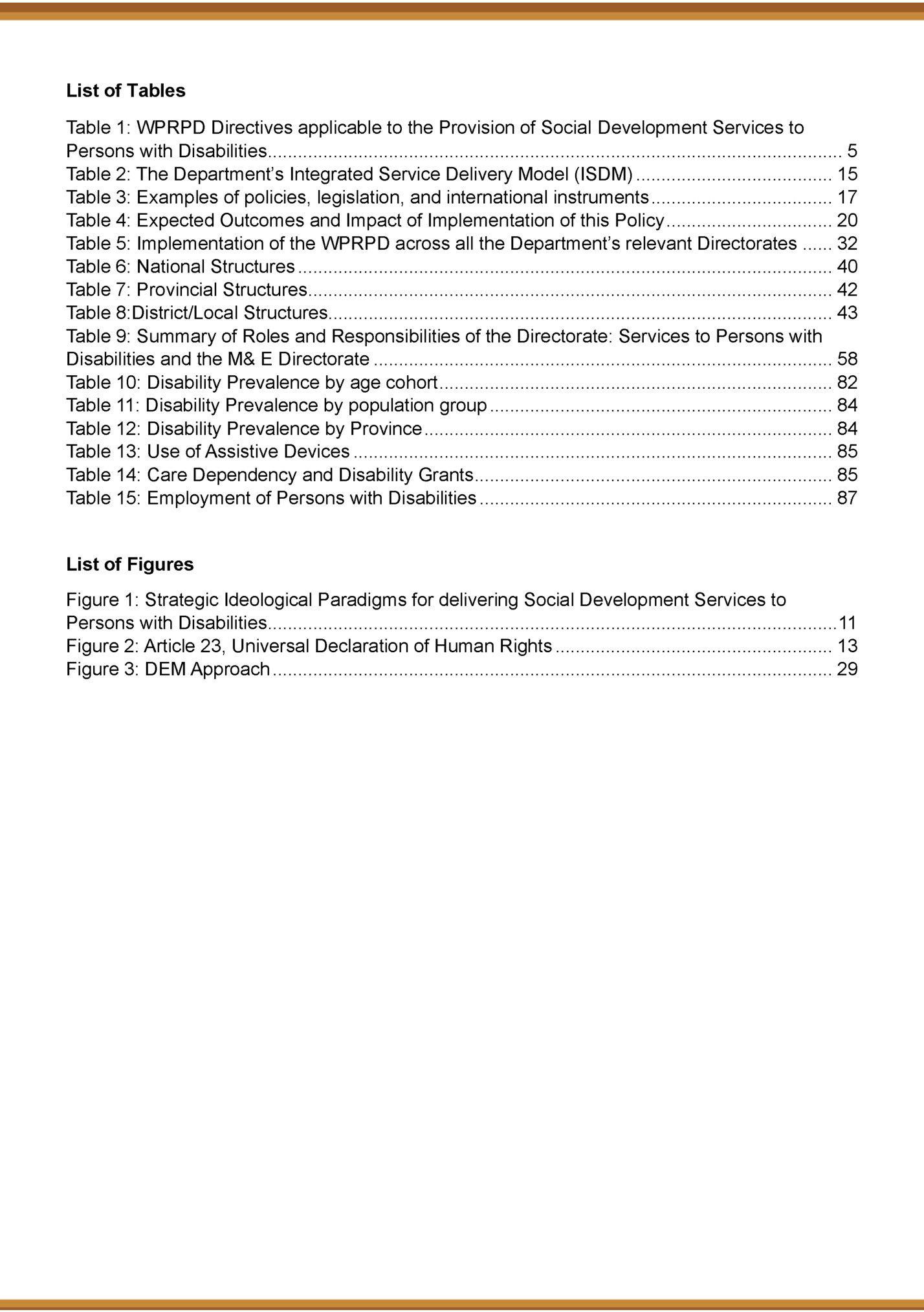List of Tables