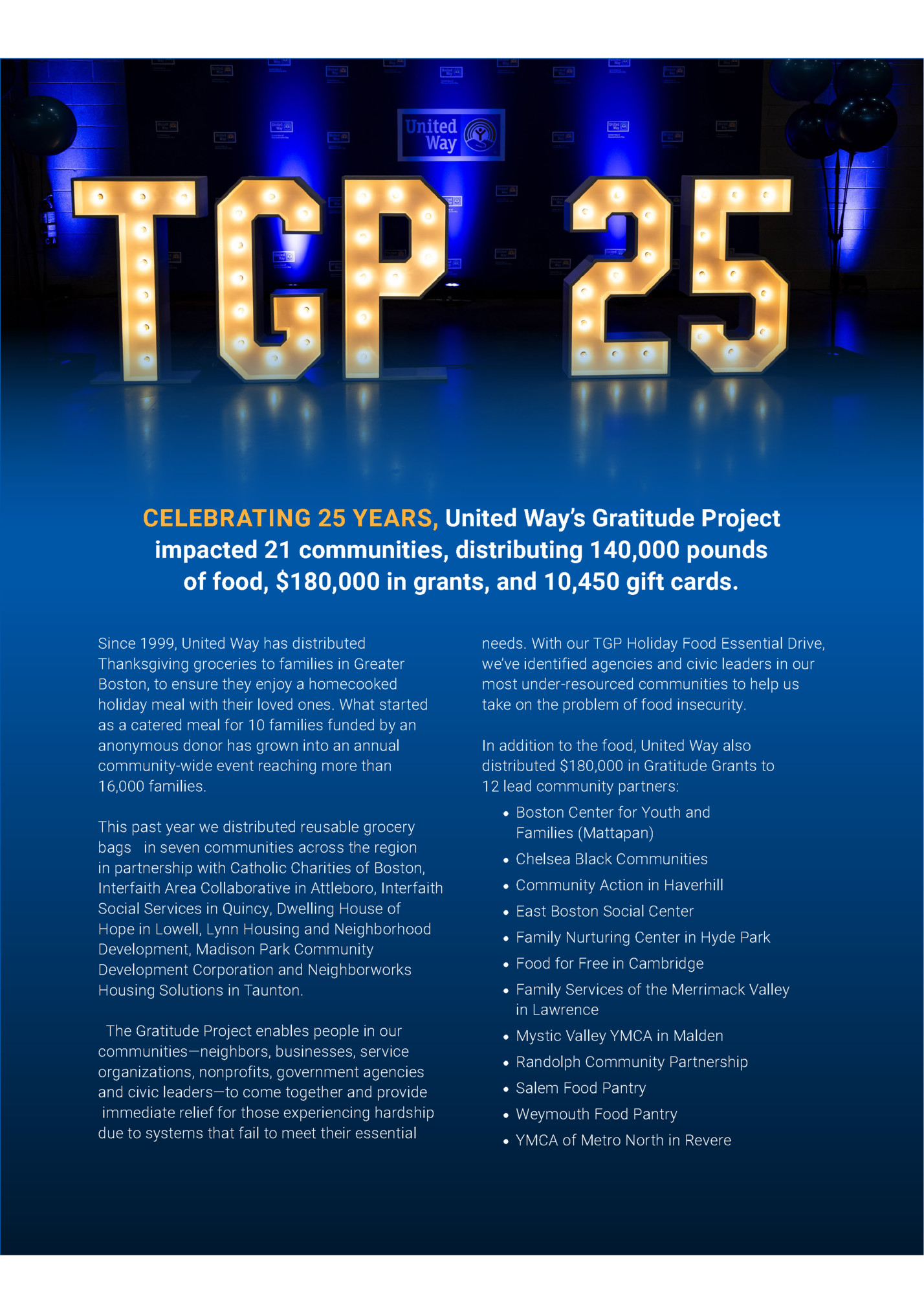 CELEBRATING 25 YEARS, United Way’s Gratitude Project