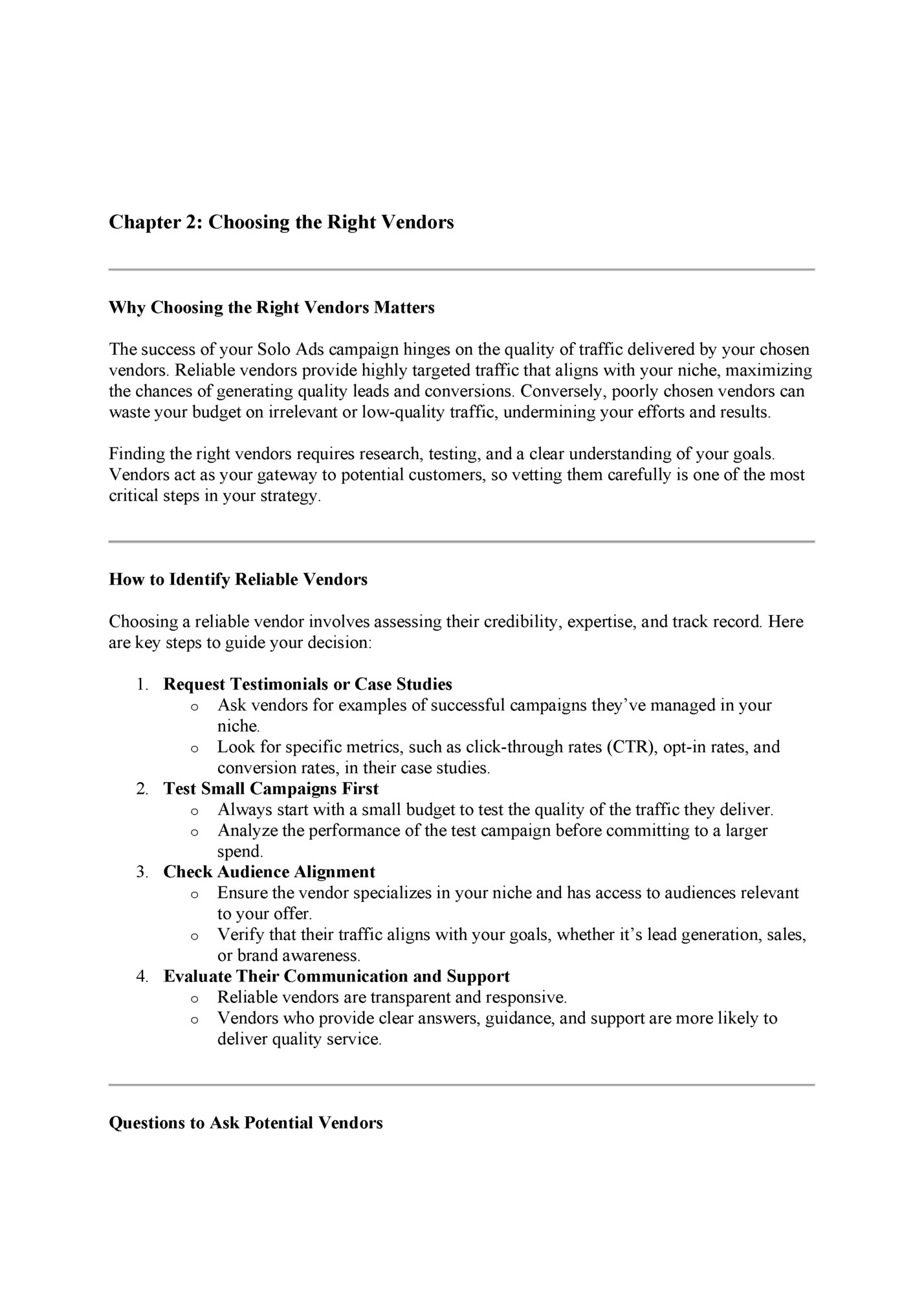 Chapter 2: Choosing the Right Vendors