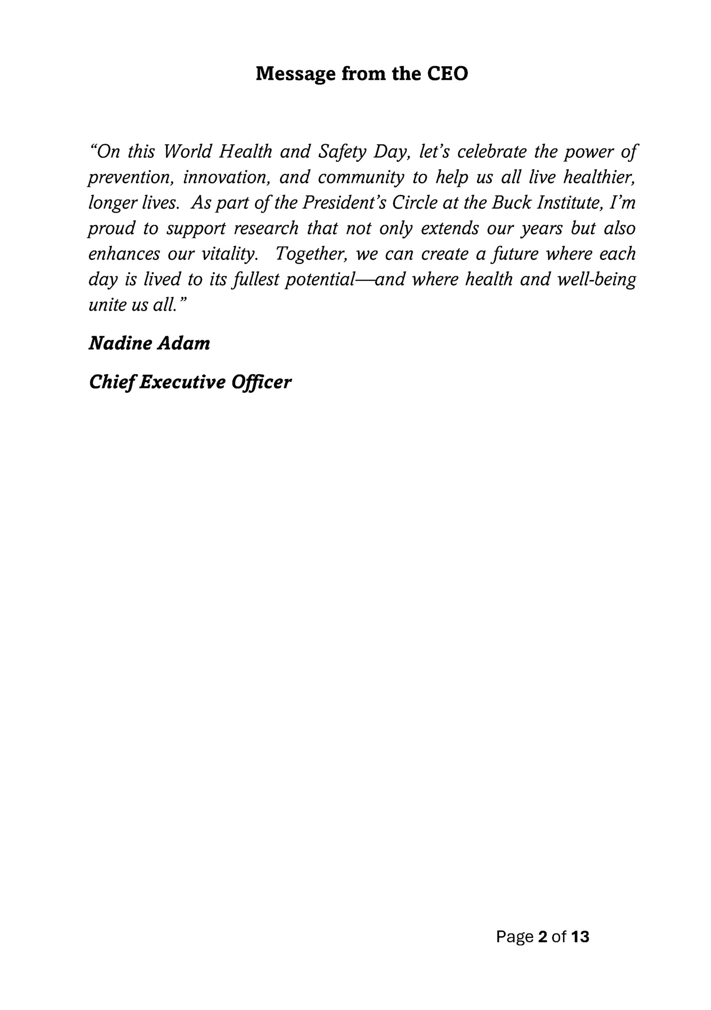 Message from the CEO
