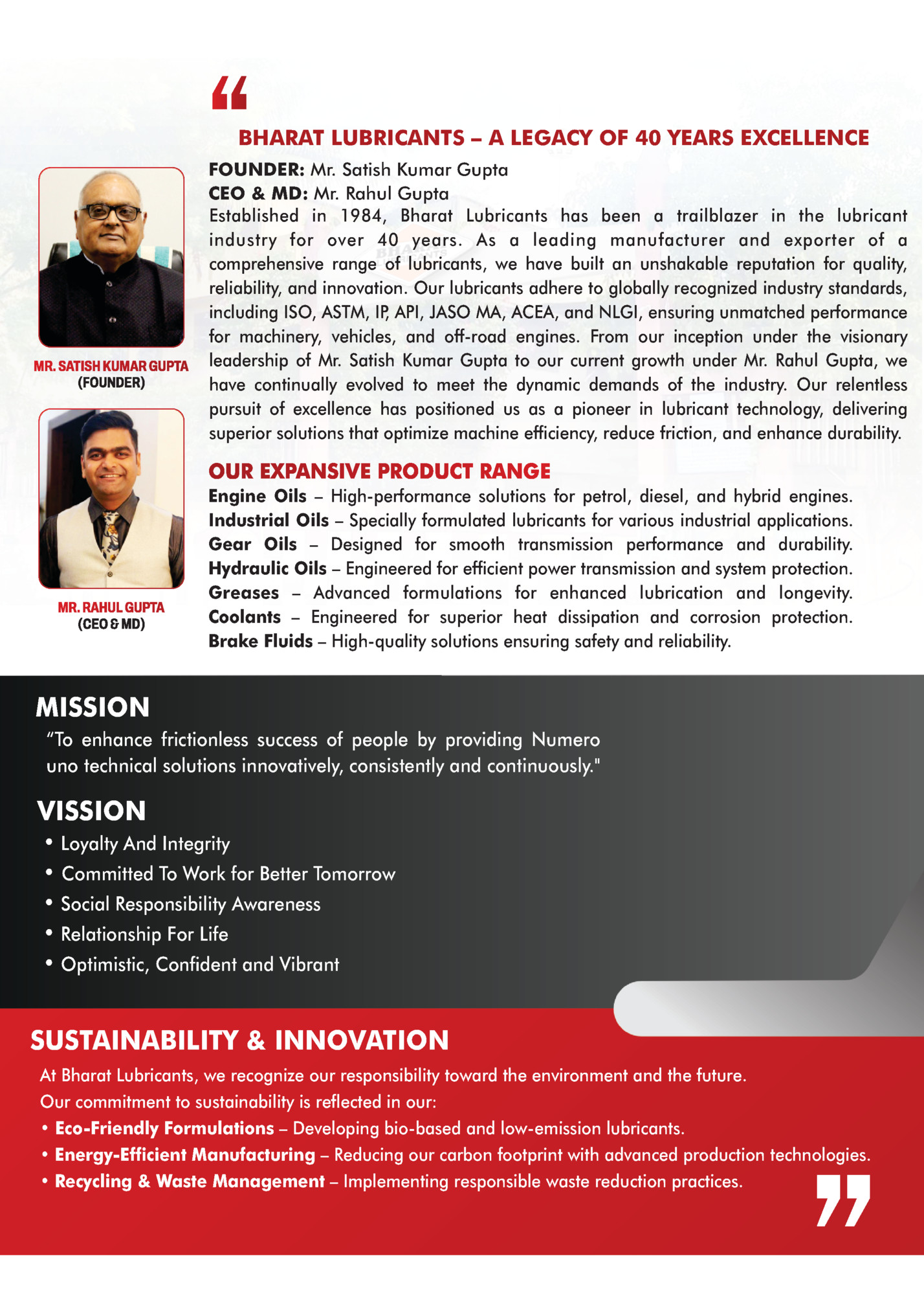 BHARAT LUBRICANTS – A LEGACY OF 40 YEARS EXCELLENCE