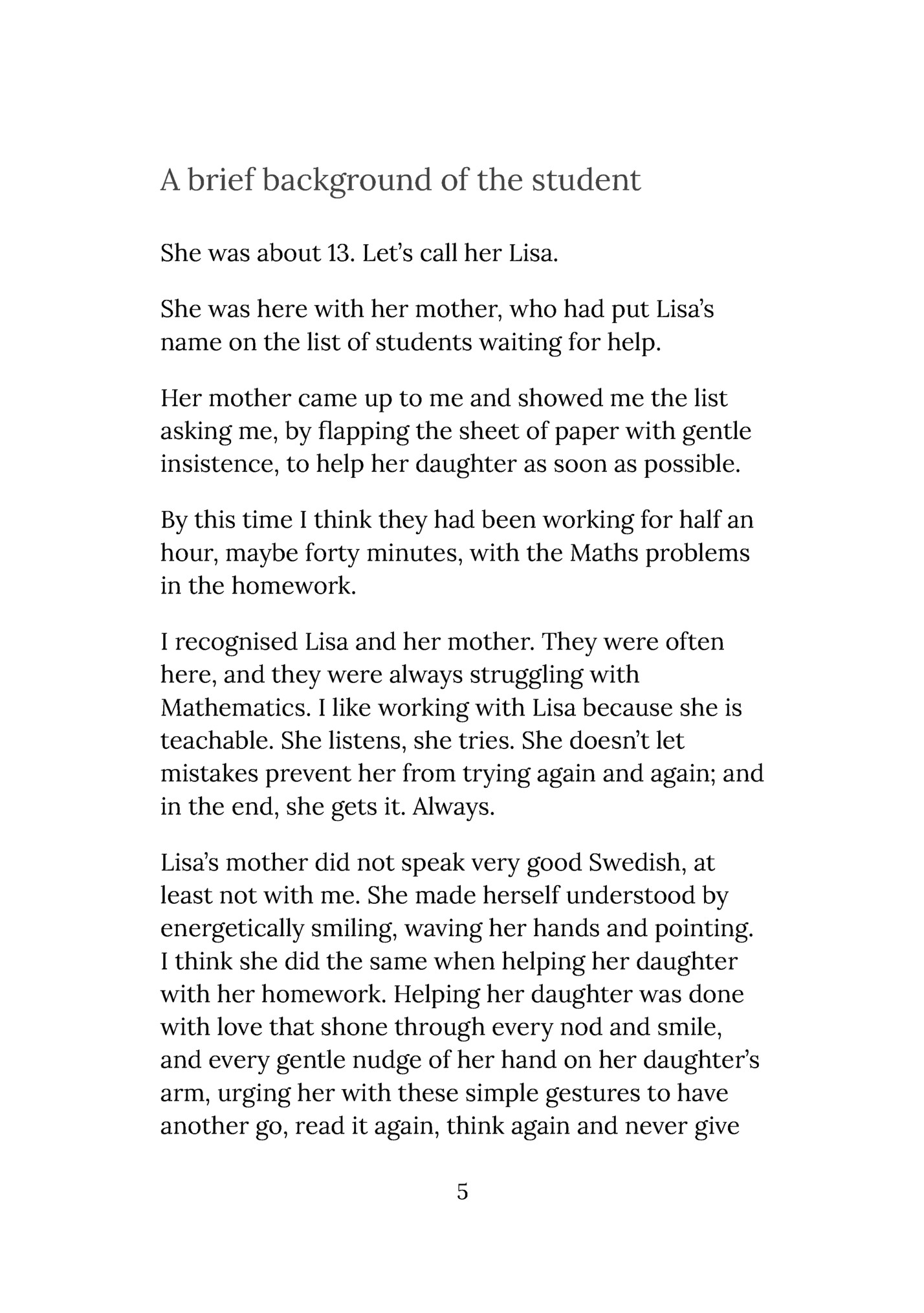 A brief background of the student