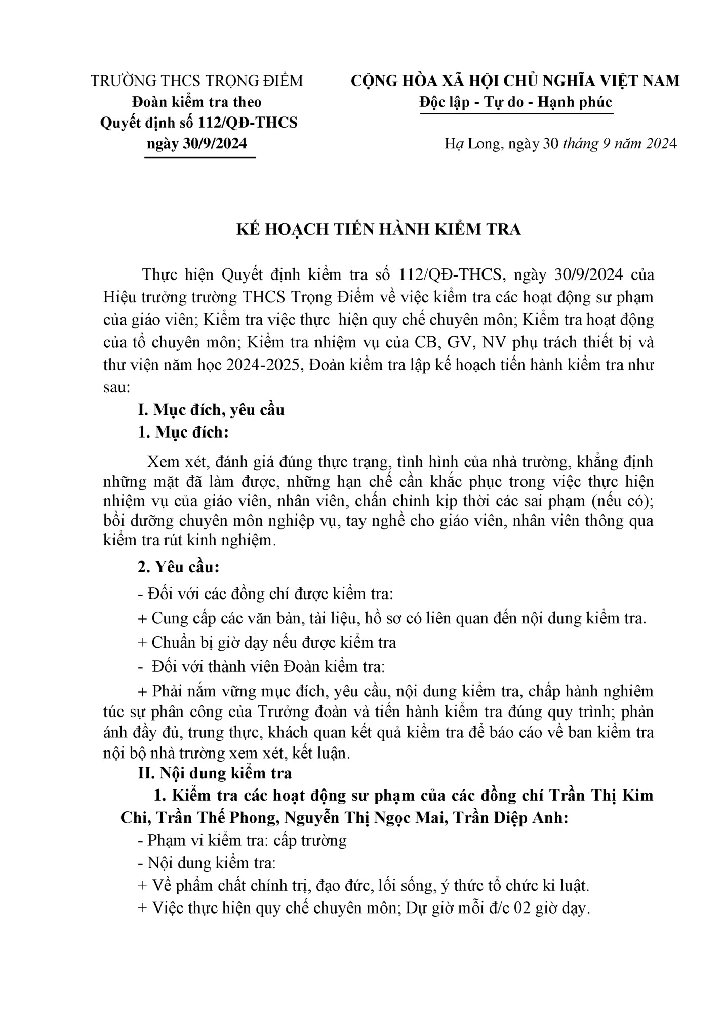 TRƯỜNG THCS TRỌNG ĐIỂM