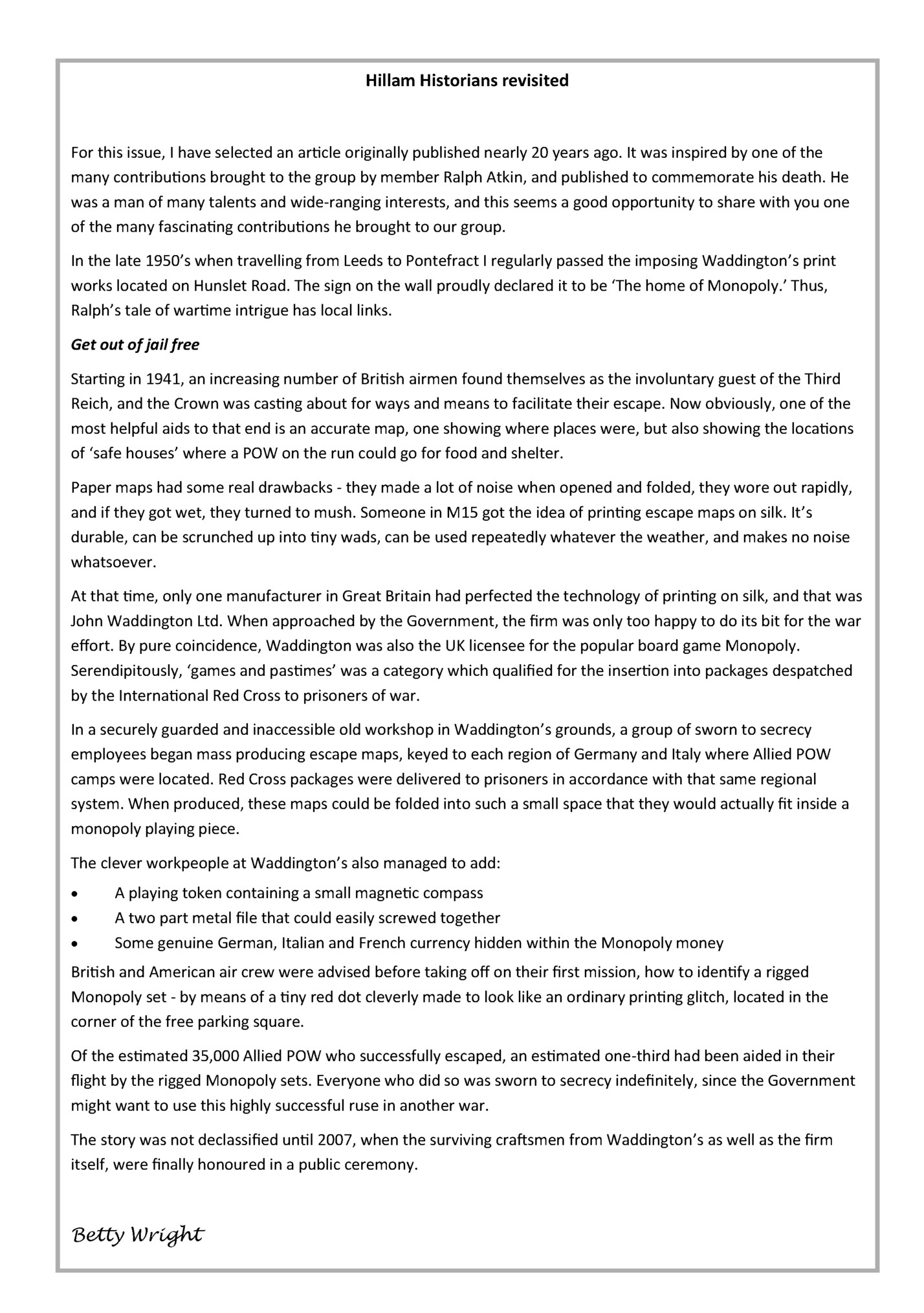 Hillam Historians revisited